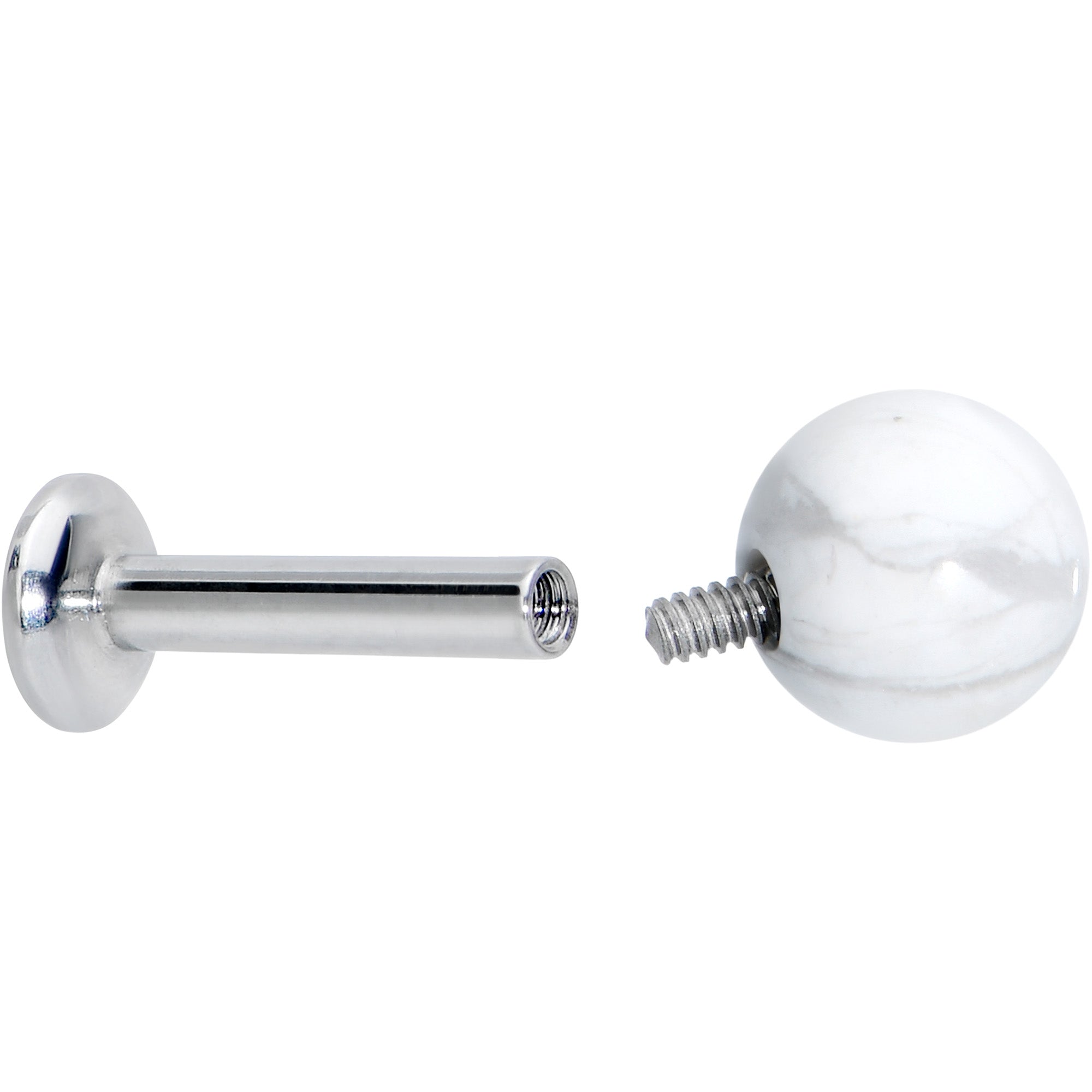 16G 1/4 Elegant White Howlite Internally Threaded Labret Tragus