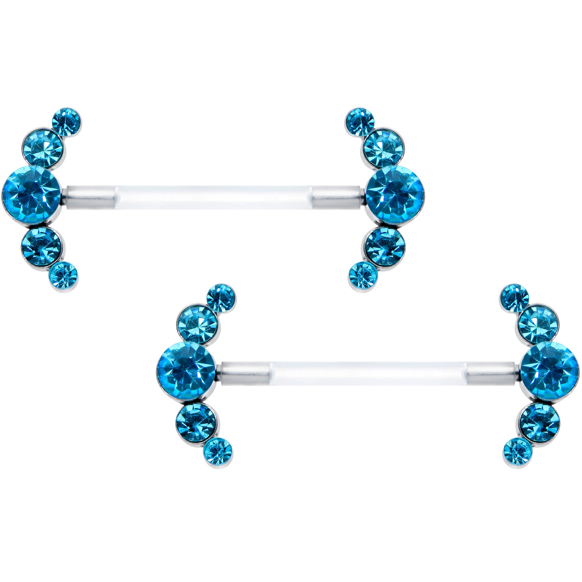 14G 13/16 Blue Gem Bioplast Simple Curve Barbell Nipple Ring Set