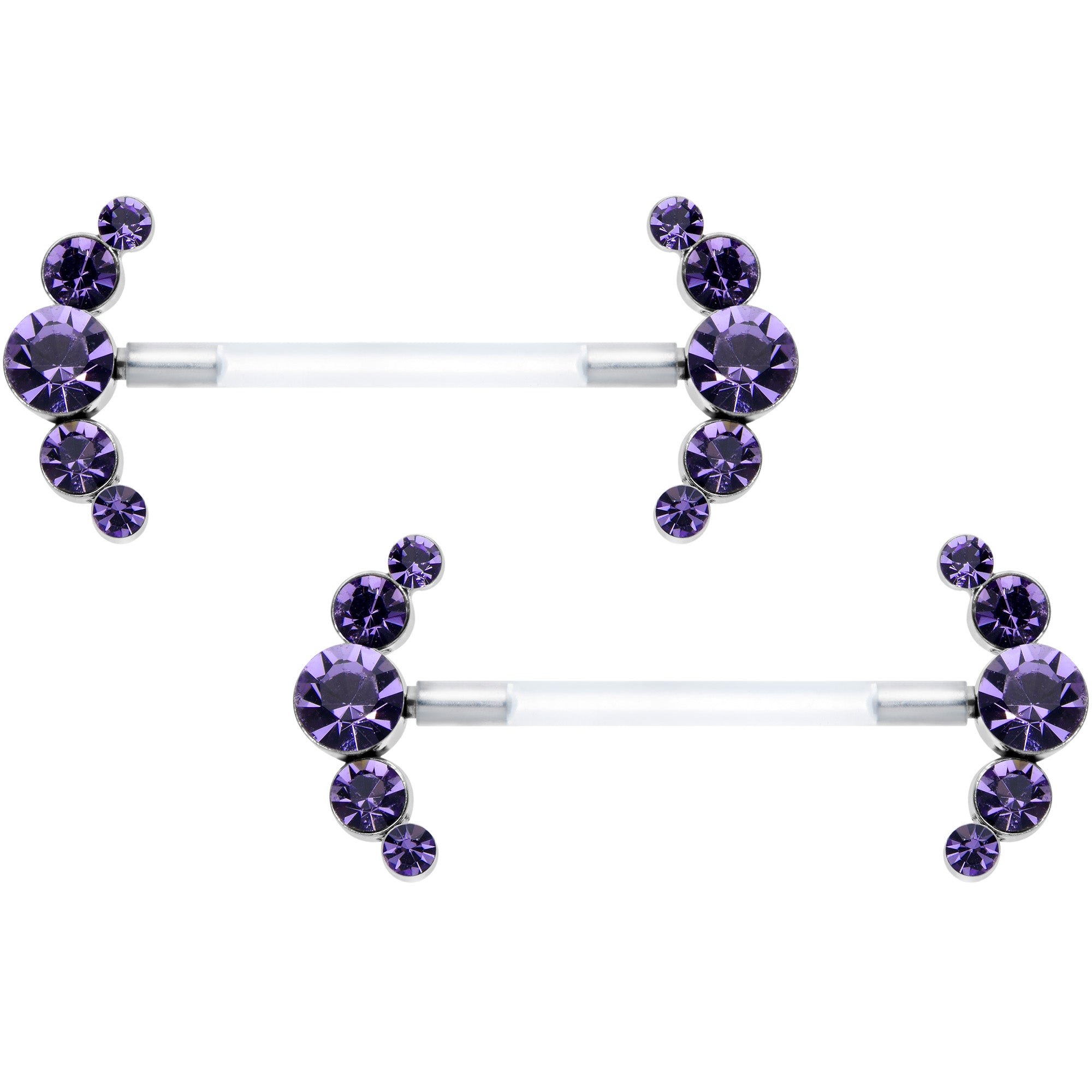 14G 13/16 Purple Gem Bioplast Simple Curve Nipple Ring Set