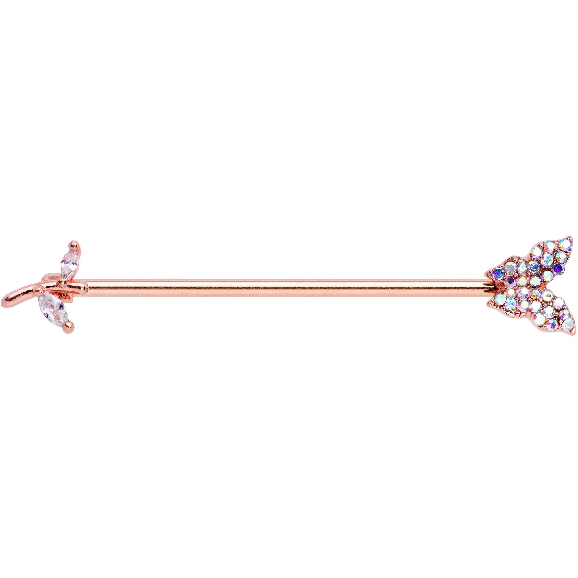 14G Aurora CZ Rose Gold Tone Butterfly Industrial Barbell 38mm