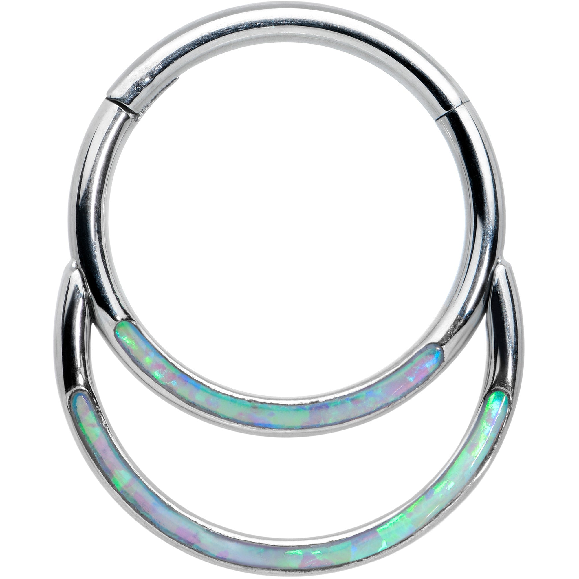 16G 3/8 Green Synthetic Opal Double Row Hinged Segment Ring