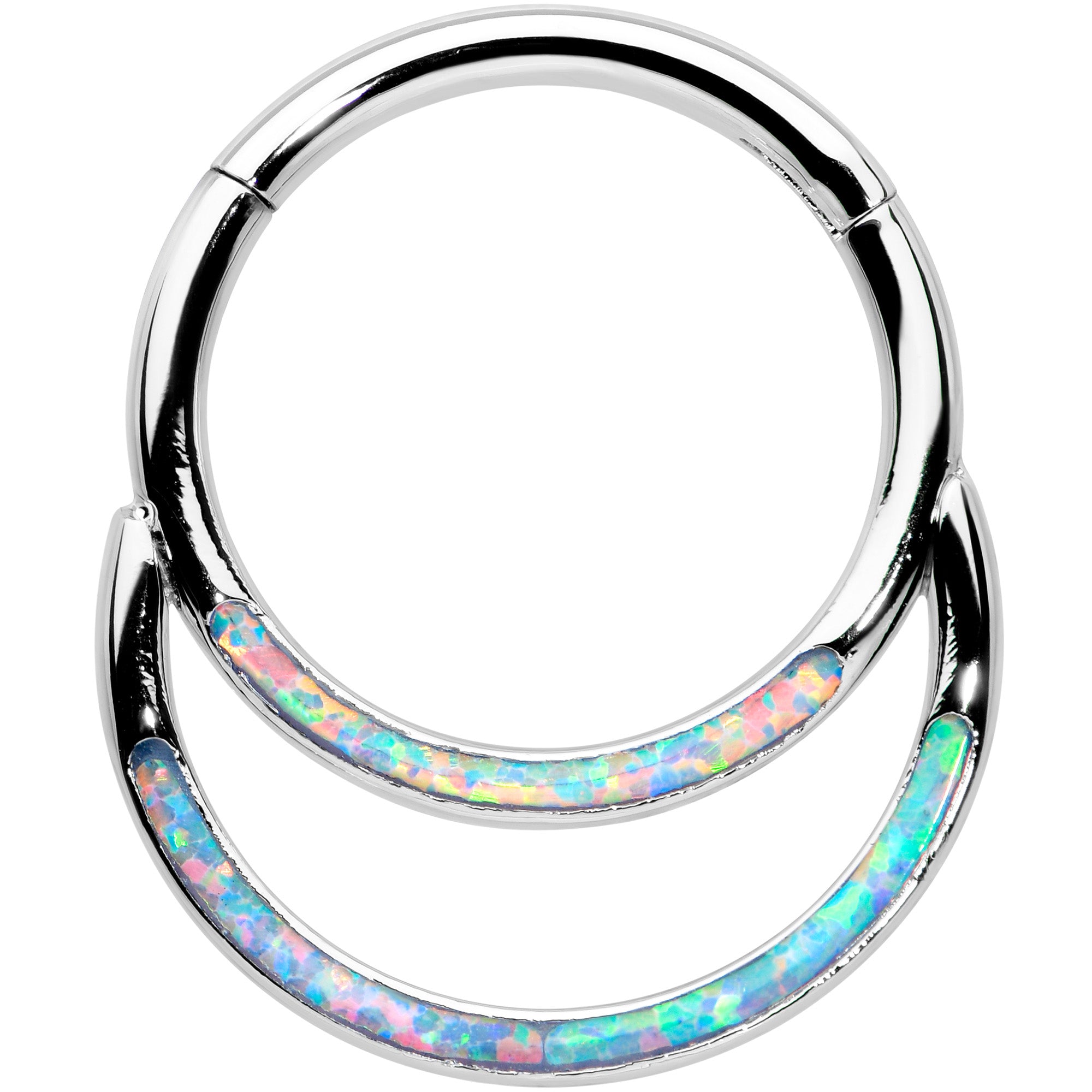16G 3/8 Synthetic Opal Double Row Hinged Segment Ring