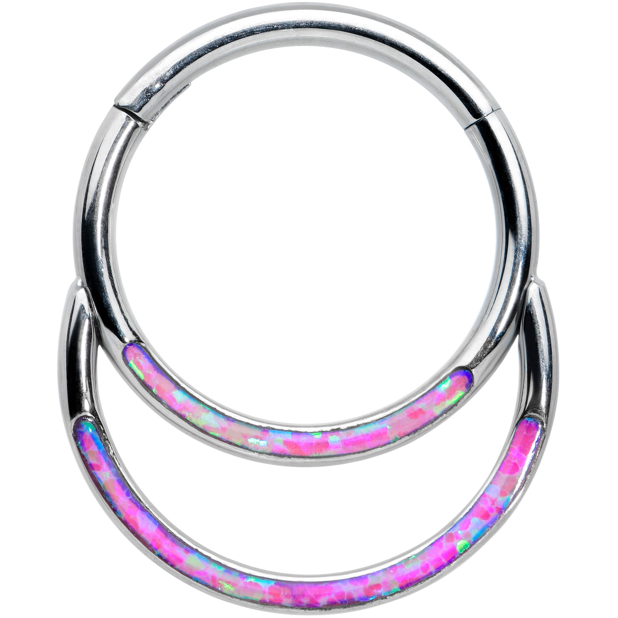 16G 3/8 Purple Synthetic Opal Double Row Hinged Segment Ring