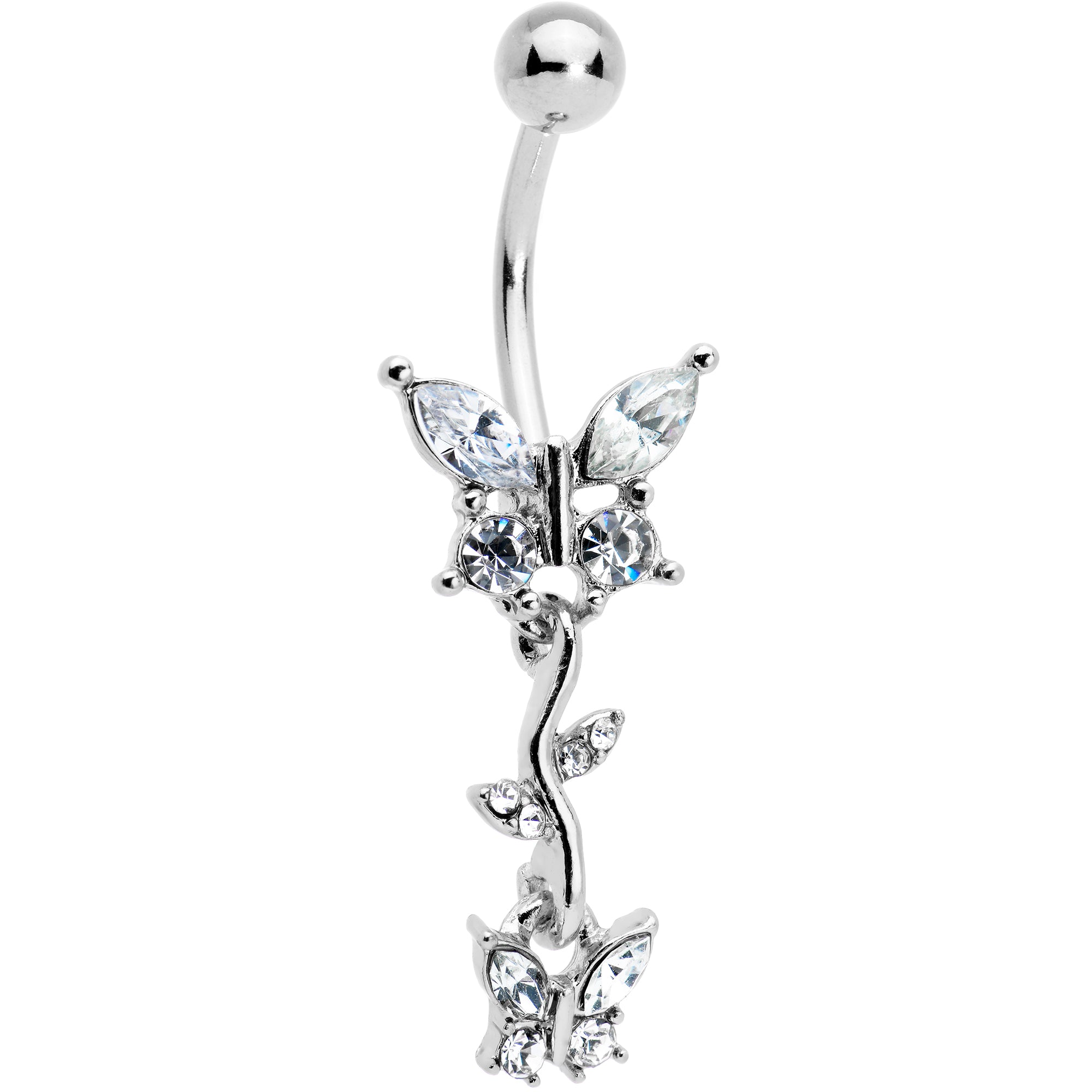 Clear Gem Vine Butterfly Dangle Belly Ring