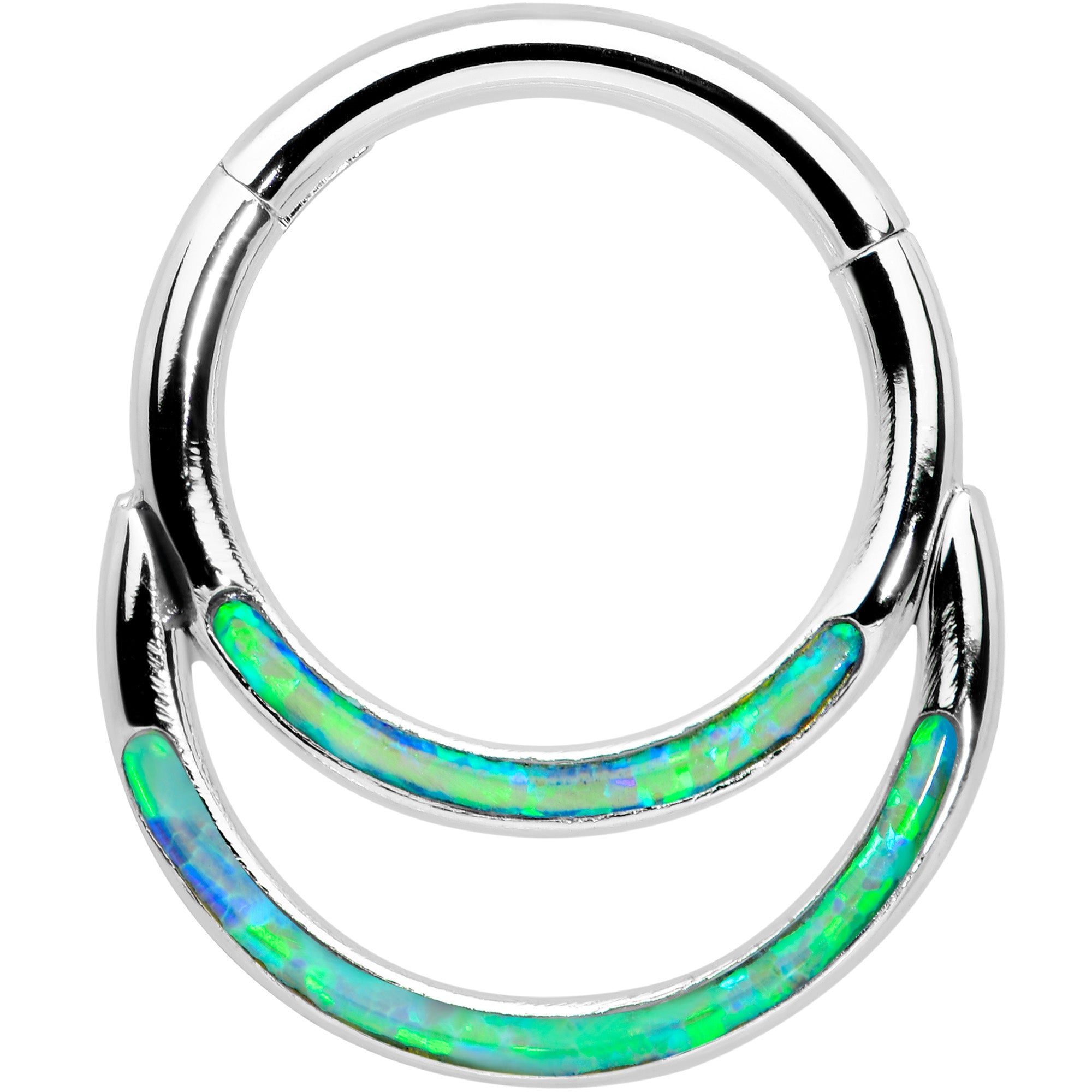16G 5/16 Green Synthetic Opal Double Row Hinged Segment Ring