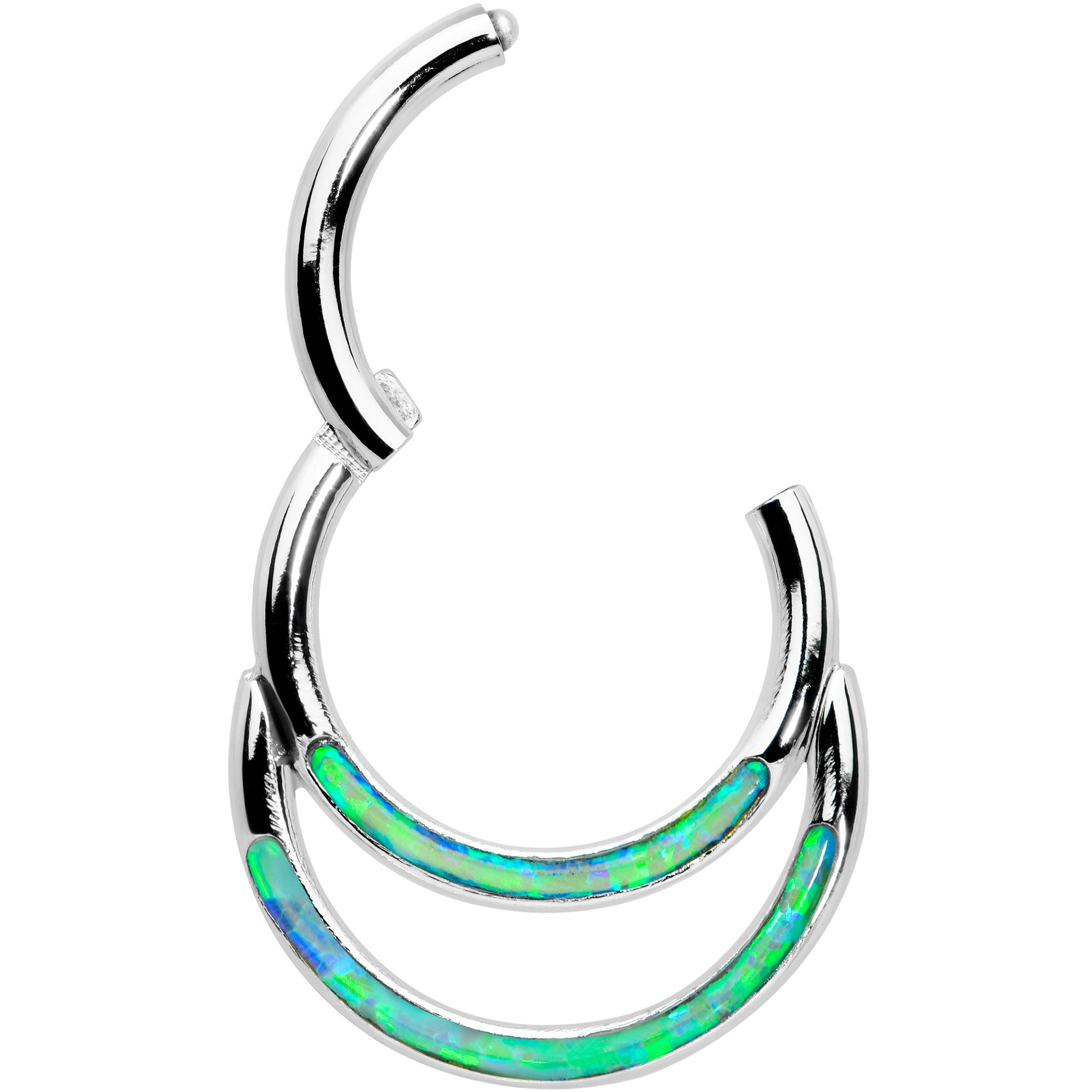 16G 5/16 Green Synthetic Opal Double Row Hinged Segment Ring