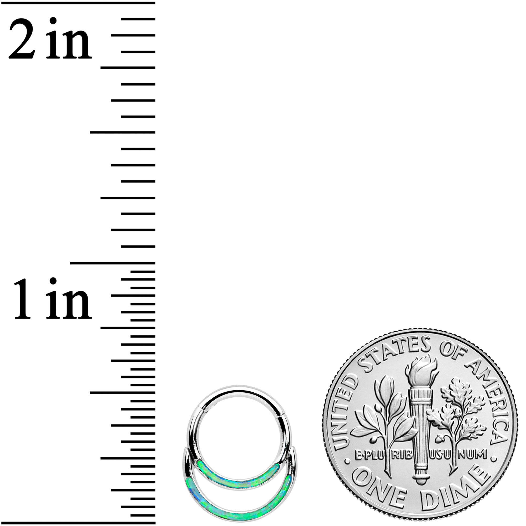 16G 5/16 Green Synthetic Opal Double Row Hinged Segment Ring