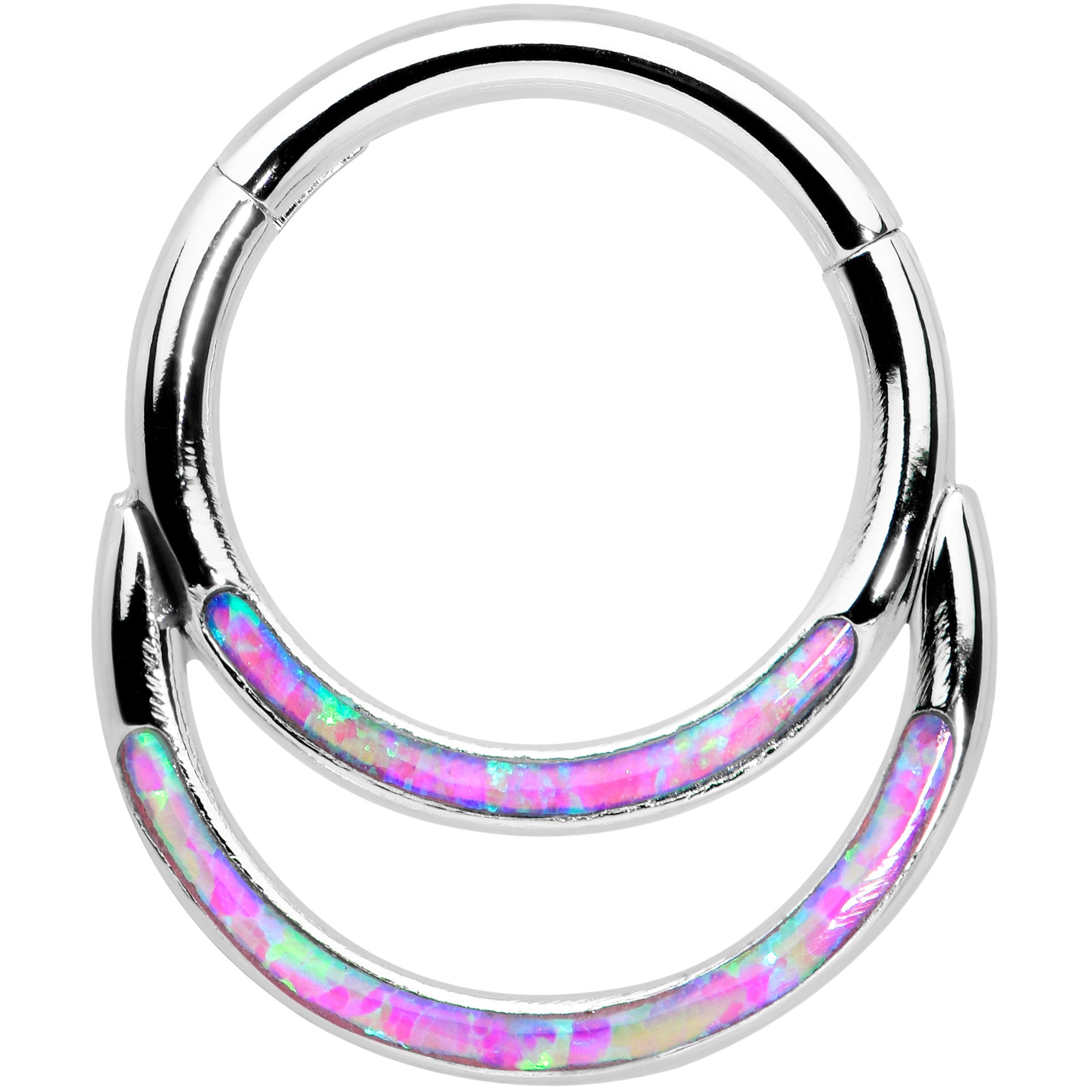 16G 5/16 Pink Synthetic Opal Double Row Hinged Segment Ring