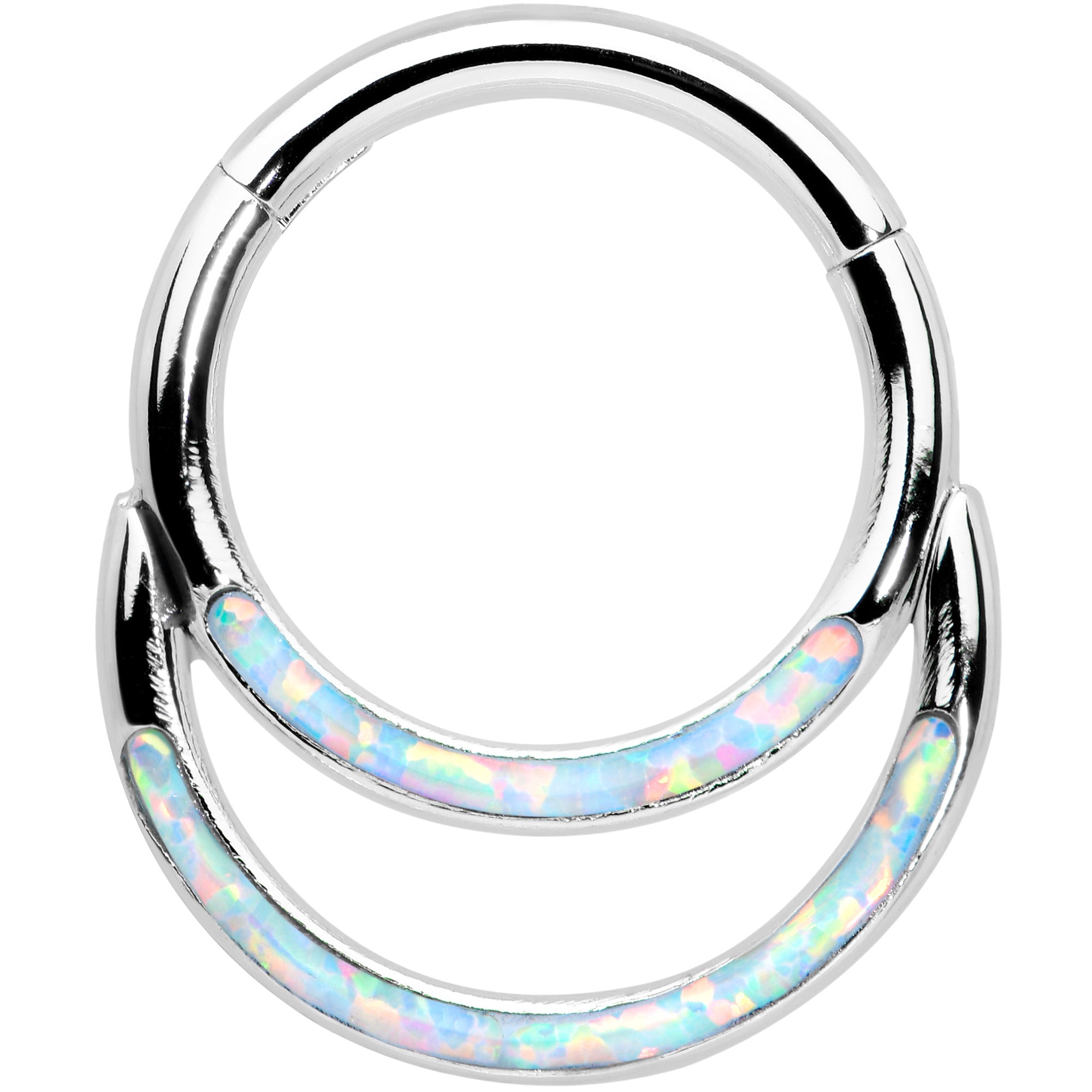 16G 5/16 White Synthetic Opal Double Row Hinged Segment Ring