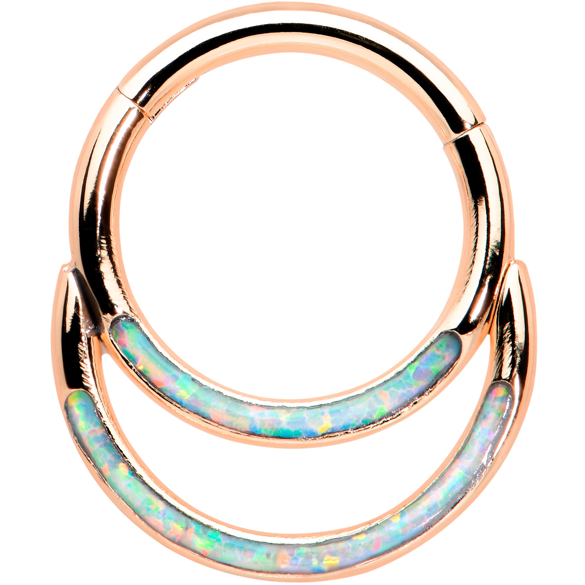 16G 5/16 Synth Opal Rose Gold Tone Double Row Hinged Segment Ring