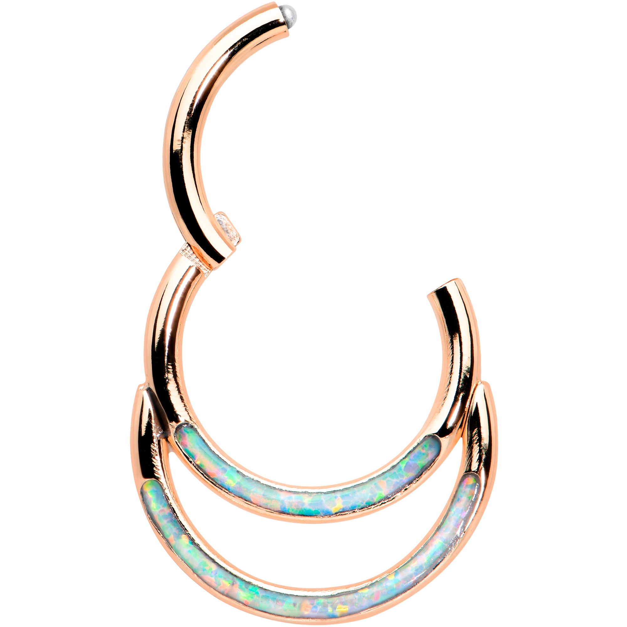 16G 5/16 Synth Opal Rose Gold Tone Double Row Hinged Segment Ring