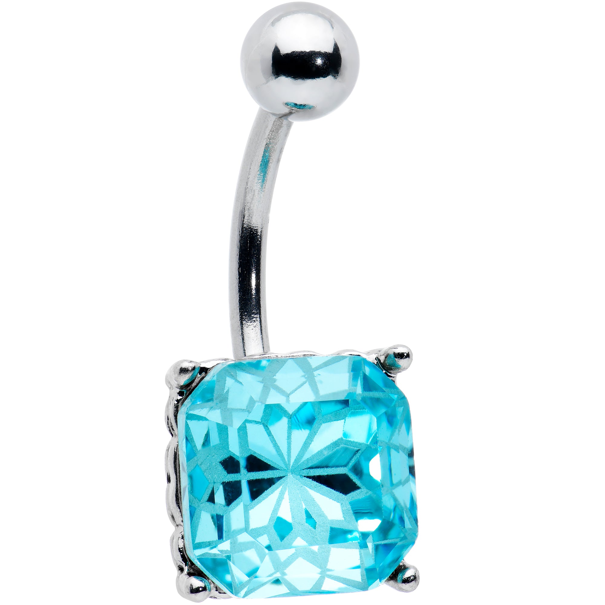 Blue Gem Stylish Elegance Square Mandala Flower Belly Ring
