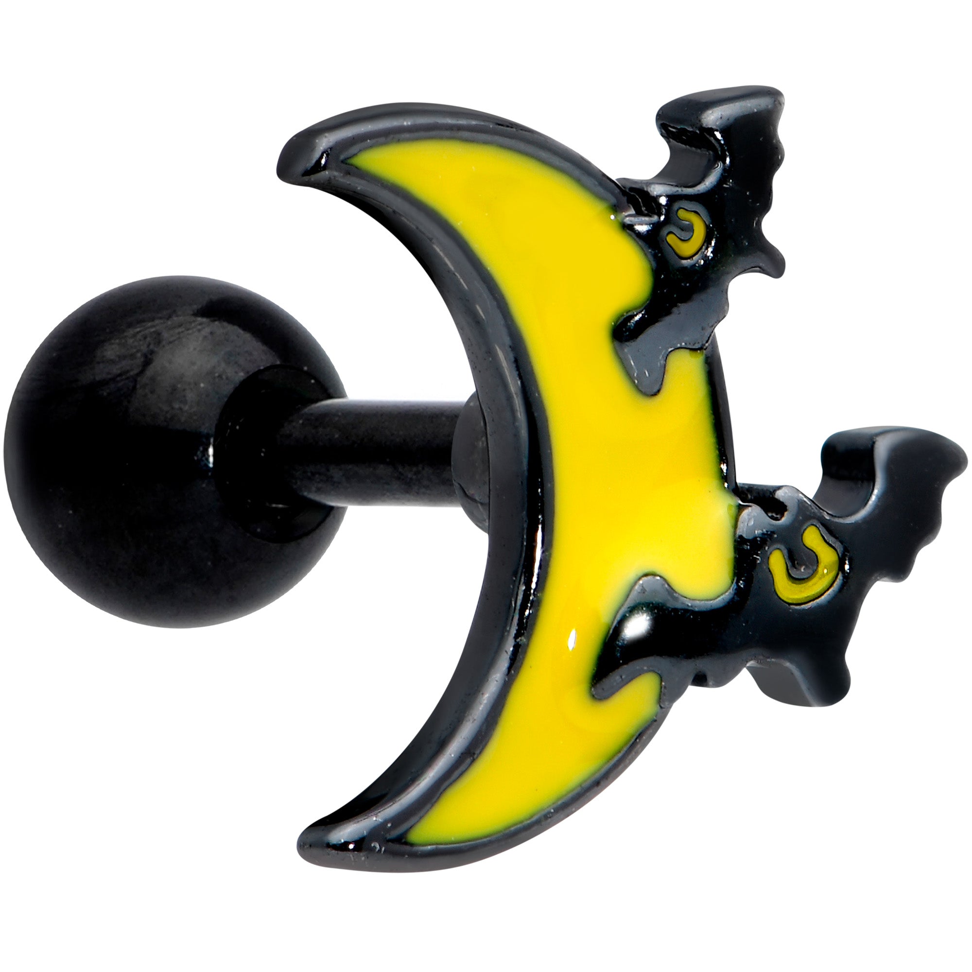 16G 1/4 Black Batty Moon Halloween Cartilage Tragus Earring