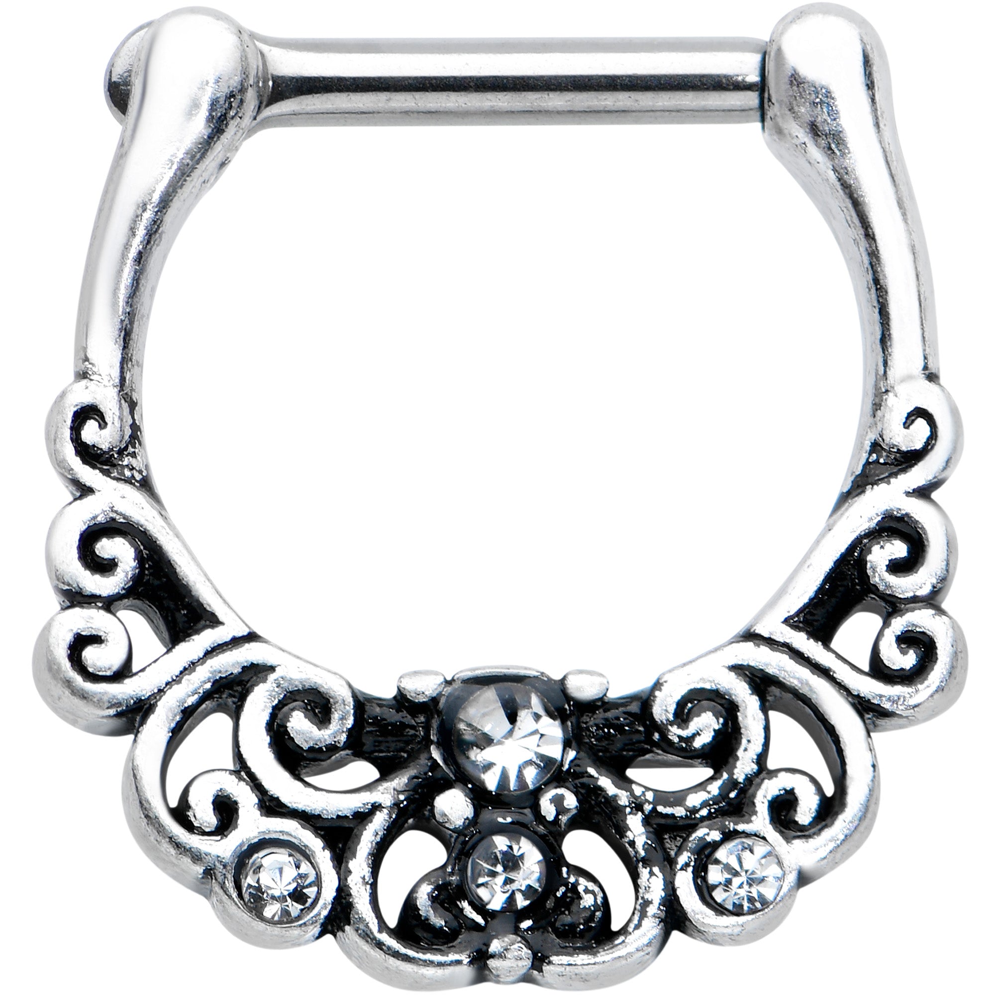 16G 3/8 Clear Gem Elegant Scrollwork Cartilage Clicker