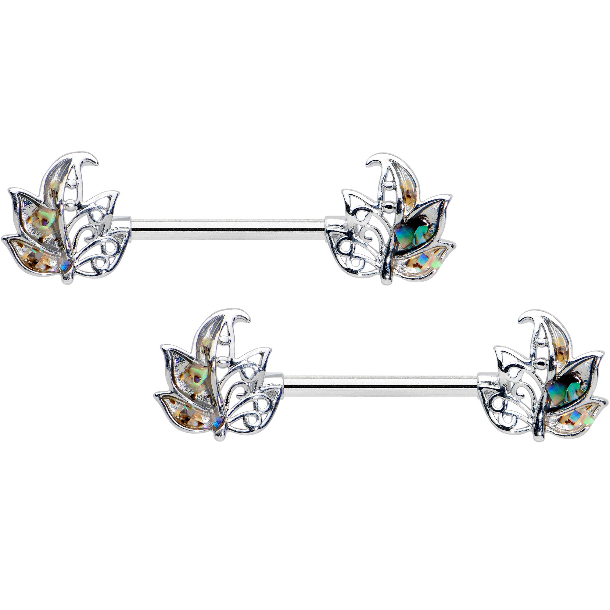 14G 9/16 Multicolor Openwork Autumn Leaf Barbell Nipple Ring Set