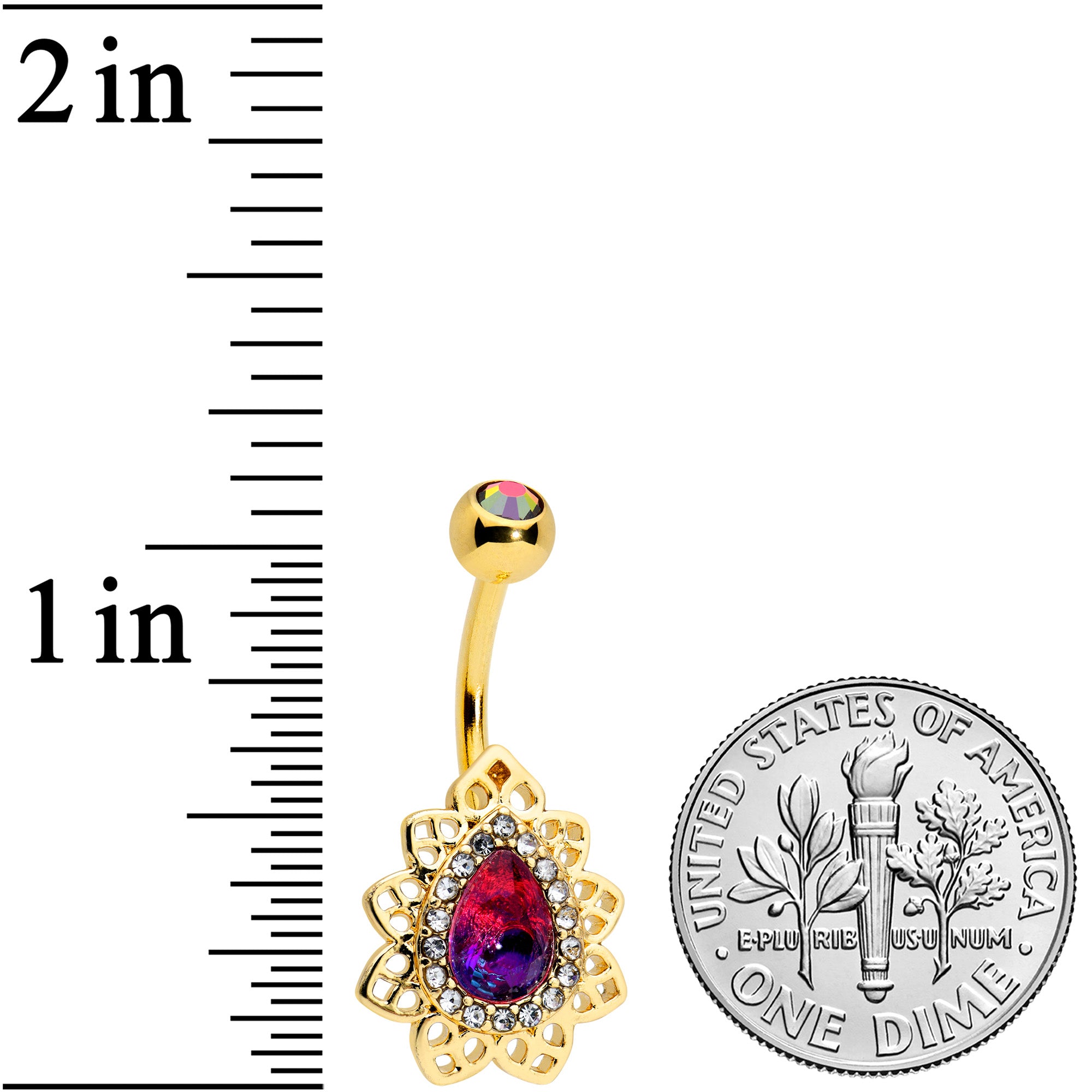 Purple Tourmaline Gold Tone Filigree Drop Belly Ring
