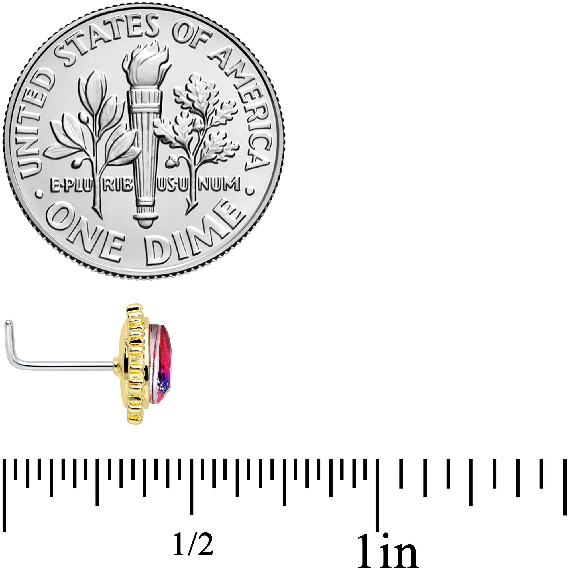 20G 7.5mm Purple Tourmaline Textured Drop L Shape Nose Ring