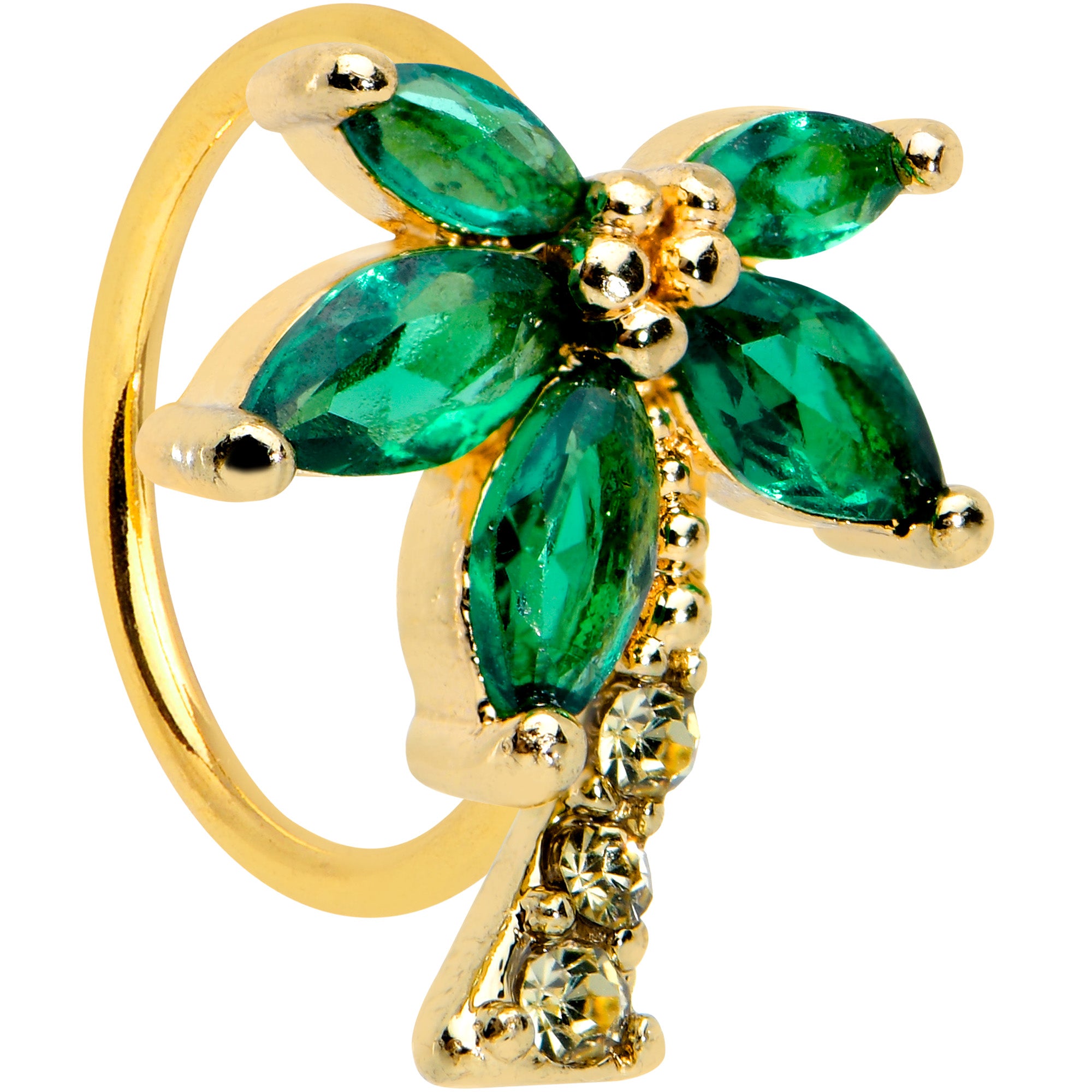 20G 5/16 Yellow Green Gem Gold Tone Palm Tree Nose Hoop