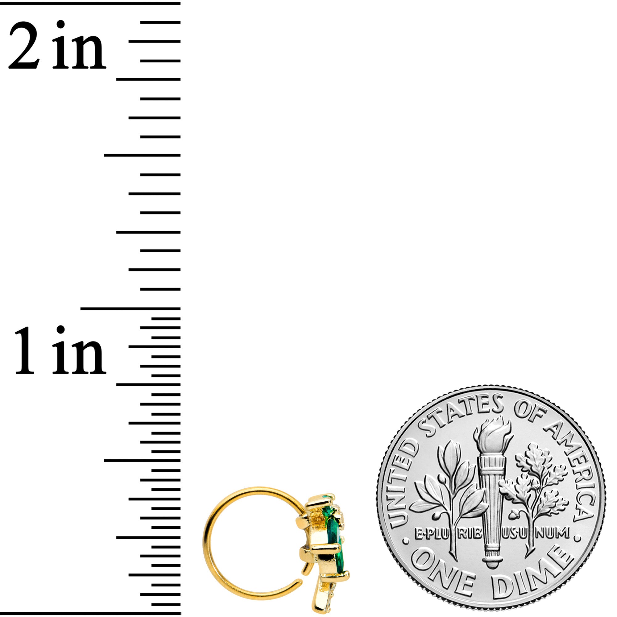 20G 5/16 Yellow Green Gem Gold Tone Palm Tree Nose Hoop