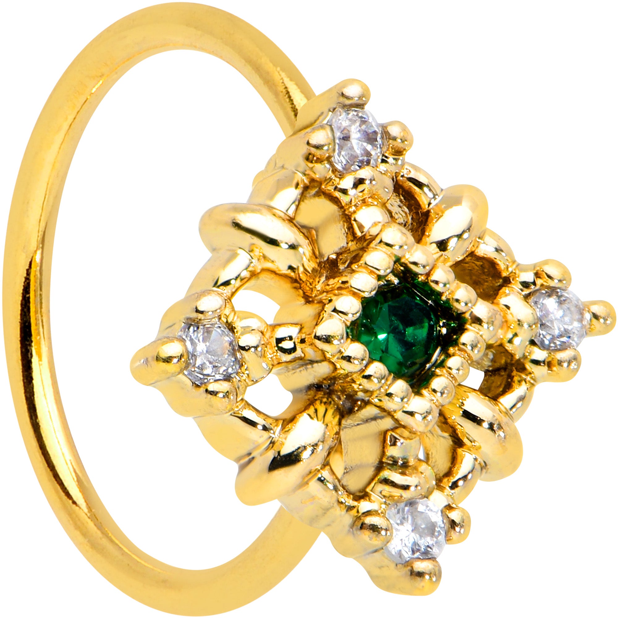 20G 5/16 Green Gem Gold Tone Noble Square Nose Hoop