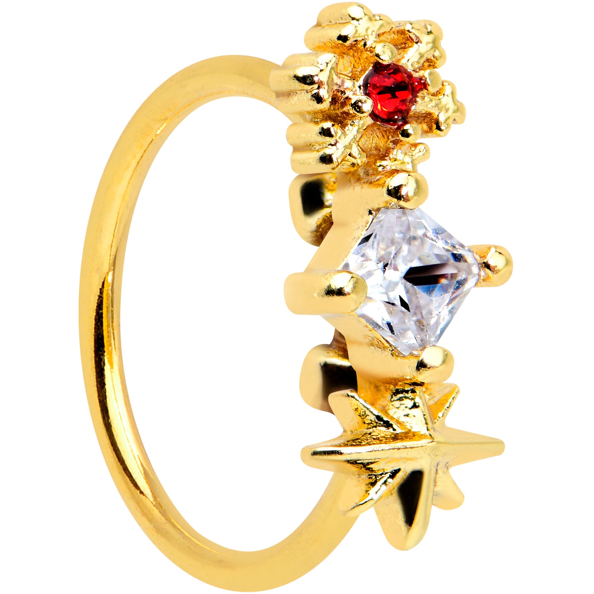 20G 5/16 Clear Red Gem Gold Tone Star Snowflake Nose Hoop