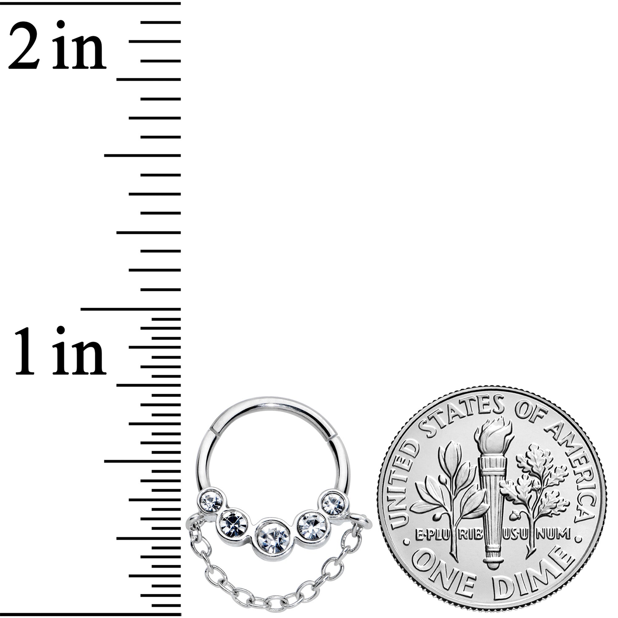 16G 3/8 Clear Gem Trio Chain Dangle Hinged Segment Ring