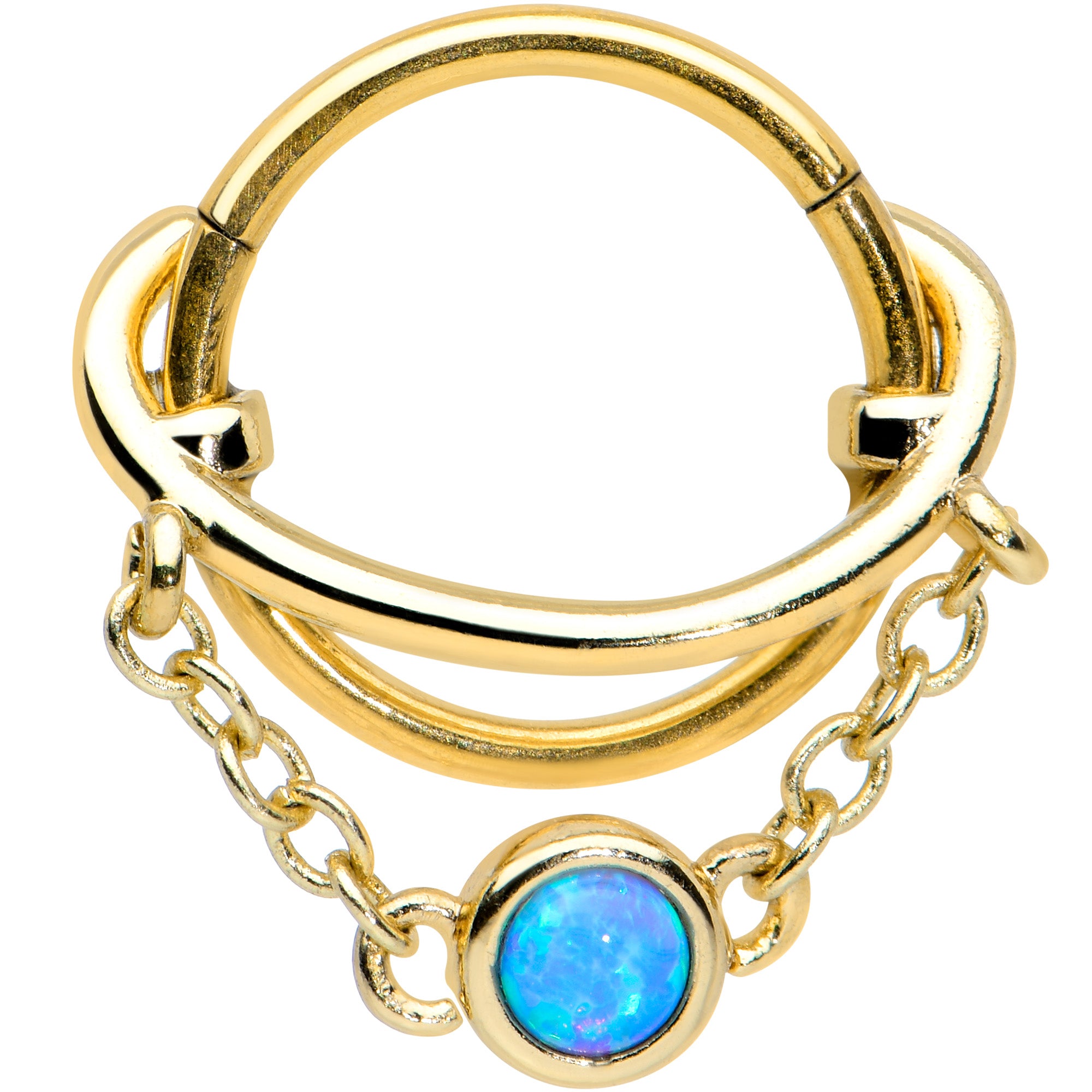 16G 3/8 Blue Synthetic Opal Gold Tone Saturn Hinged Segment Ring