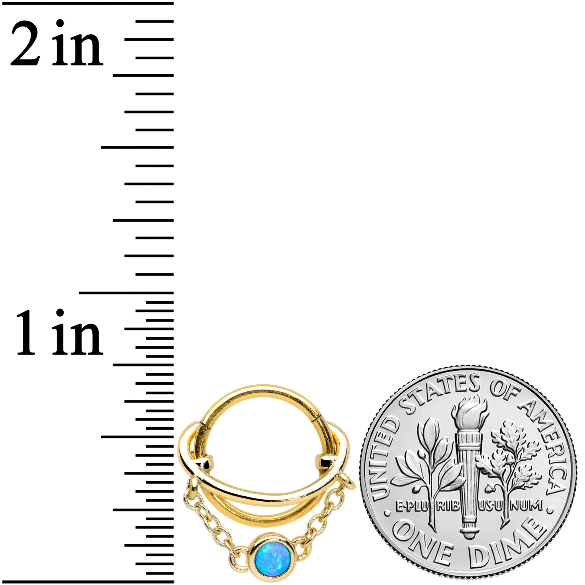 16G 3/8 Blue Synthetic Opal Gold Tone Saturn Hinged Segment Ring