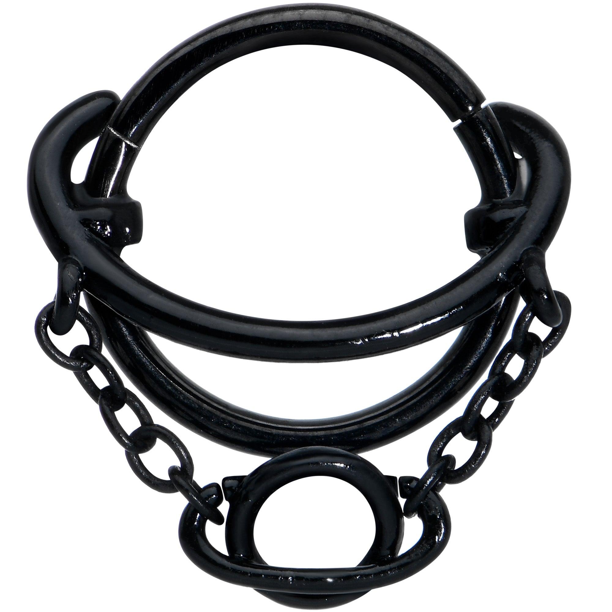 16G 3/8 Black Double Saturn Chain Dangle Hinged Segment Ring
