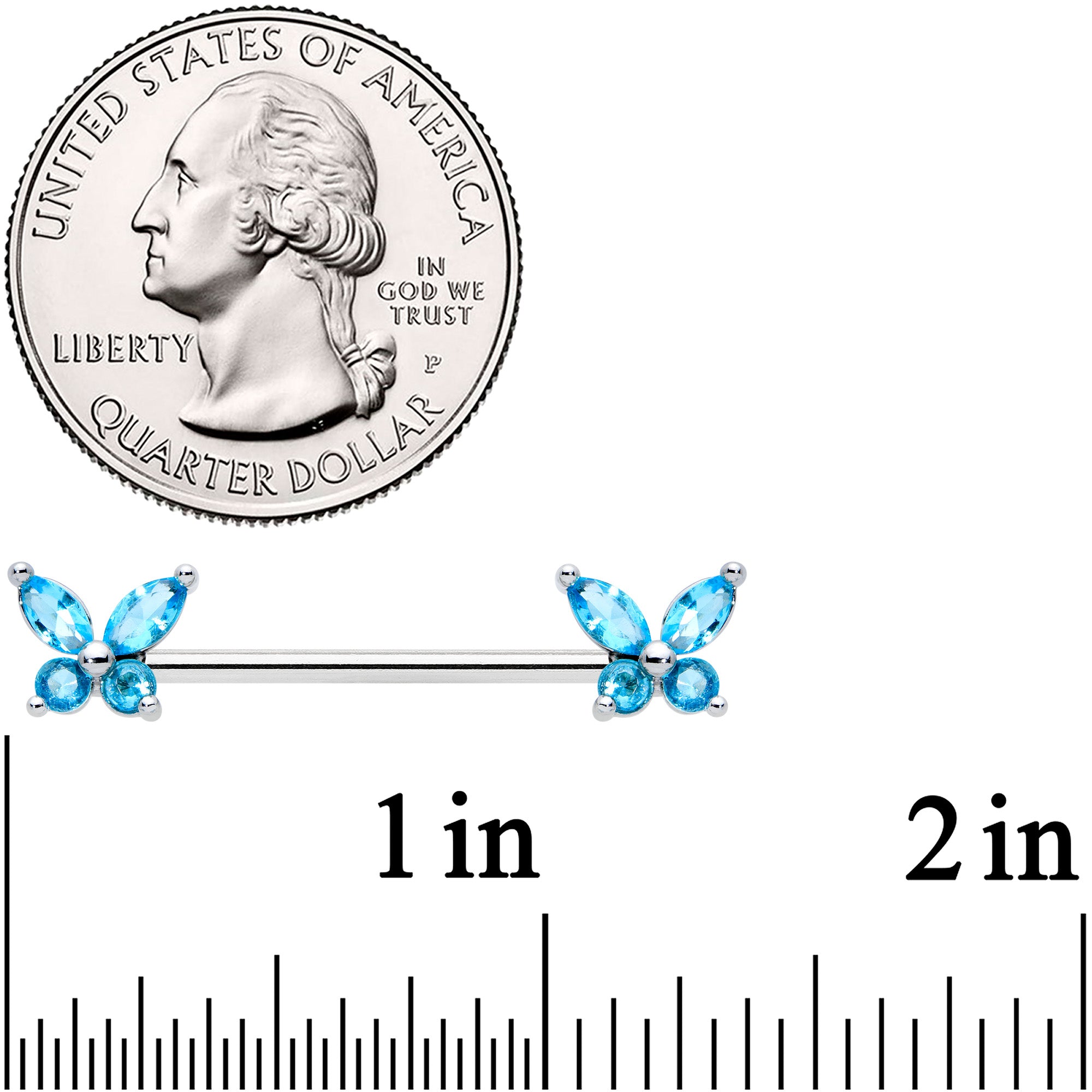 14G 3/4 Blue CZ Gem Butterflies Barbell Nipple Ring Set