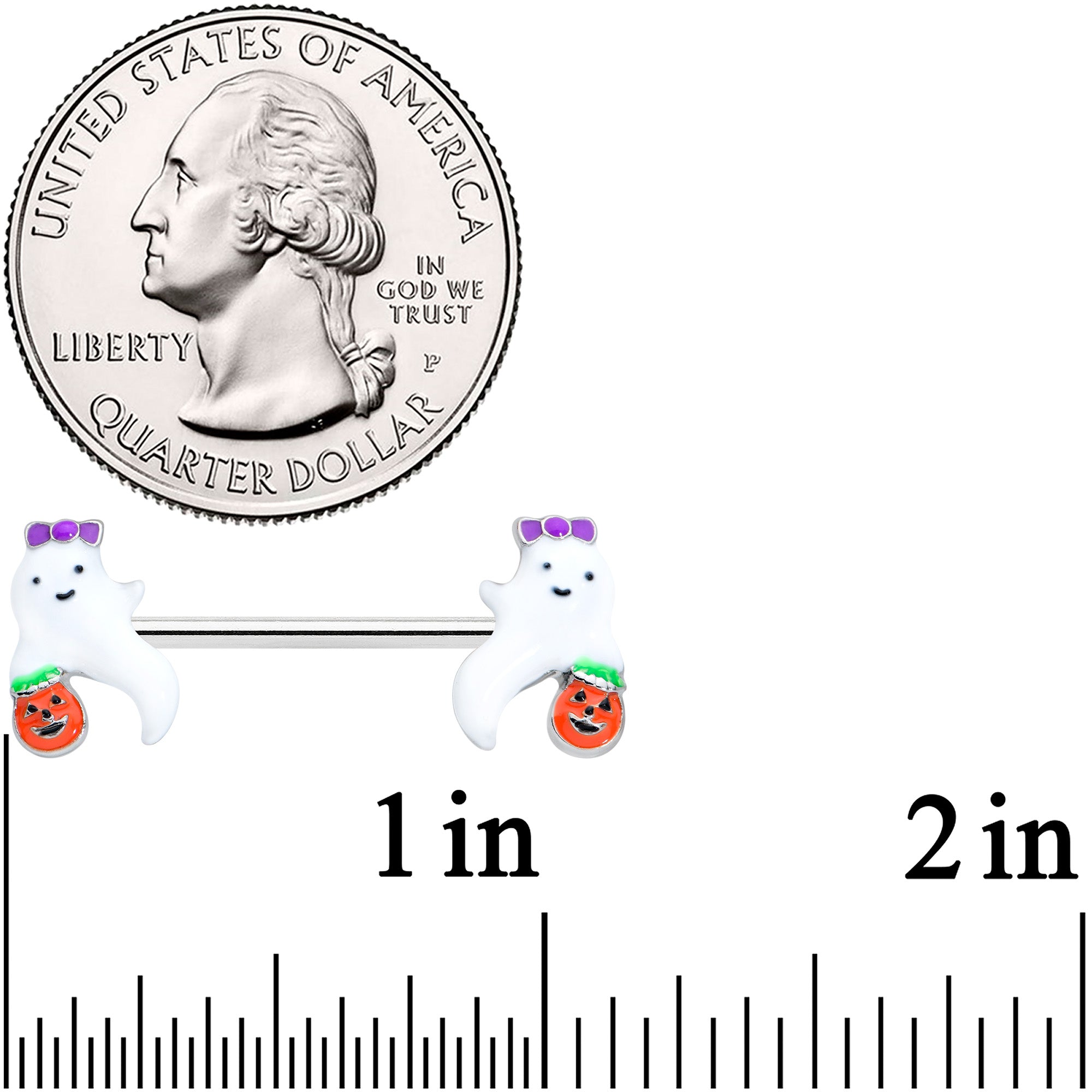 14G 9/16 Trick or Treat Bow Ghost Halloween Nipple Ring Set