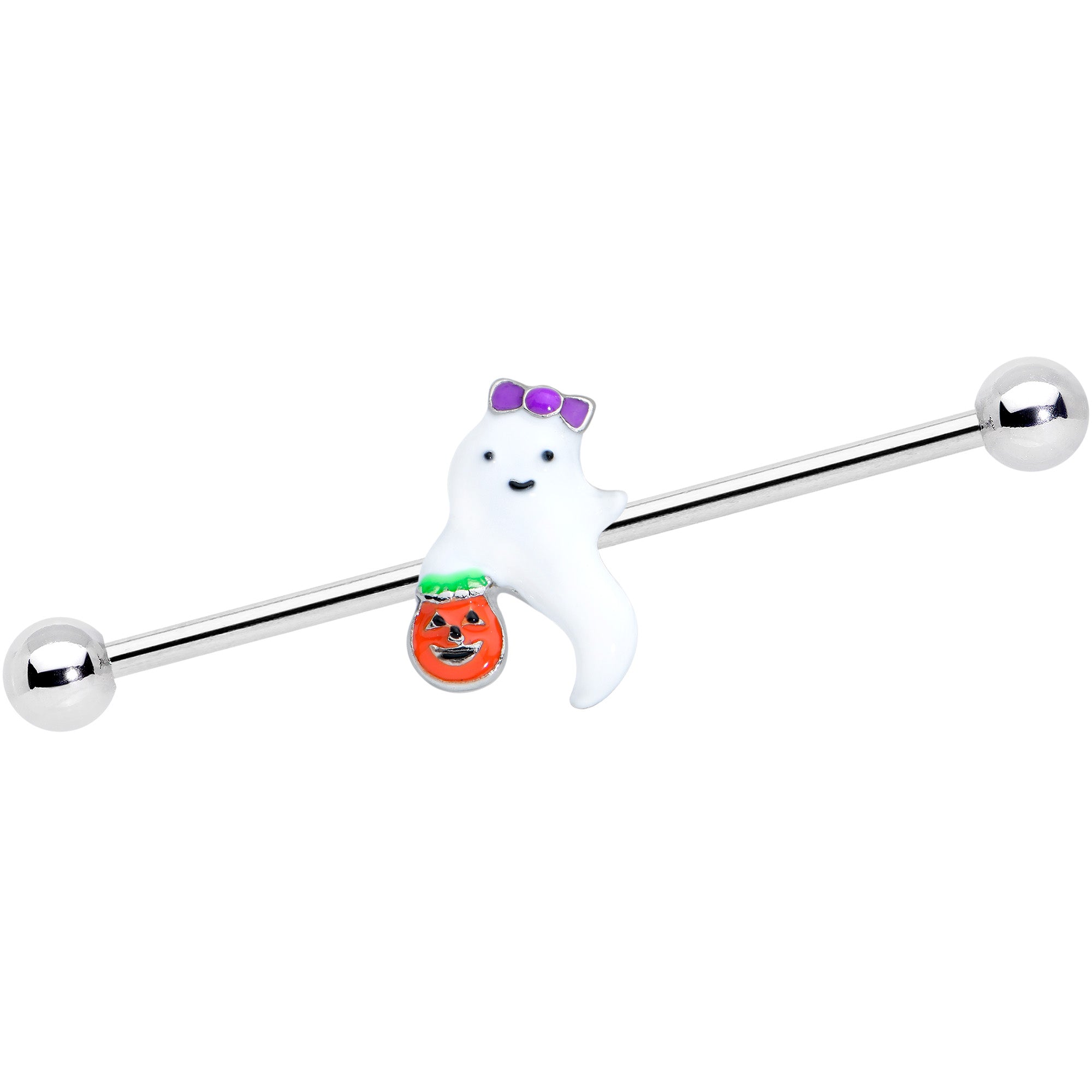 14G Trick or Treat Bow Ghost Halloween Industrial Barbell 38mm