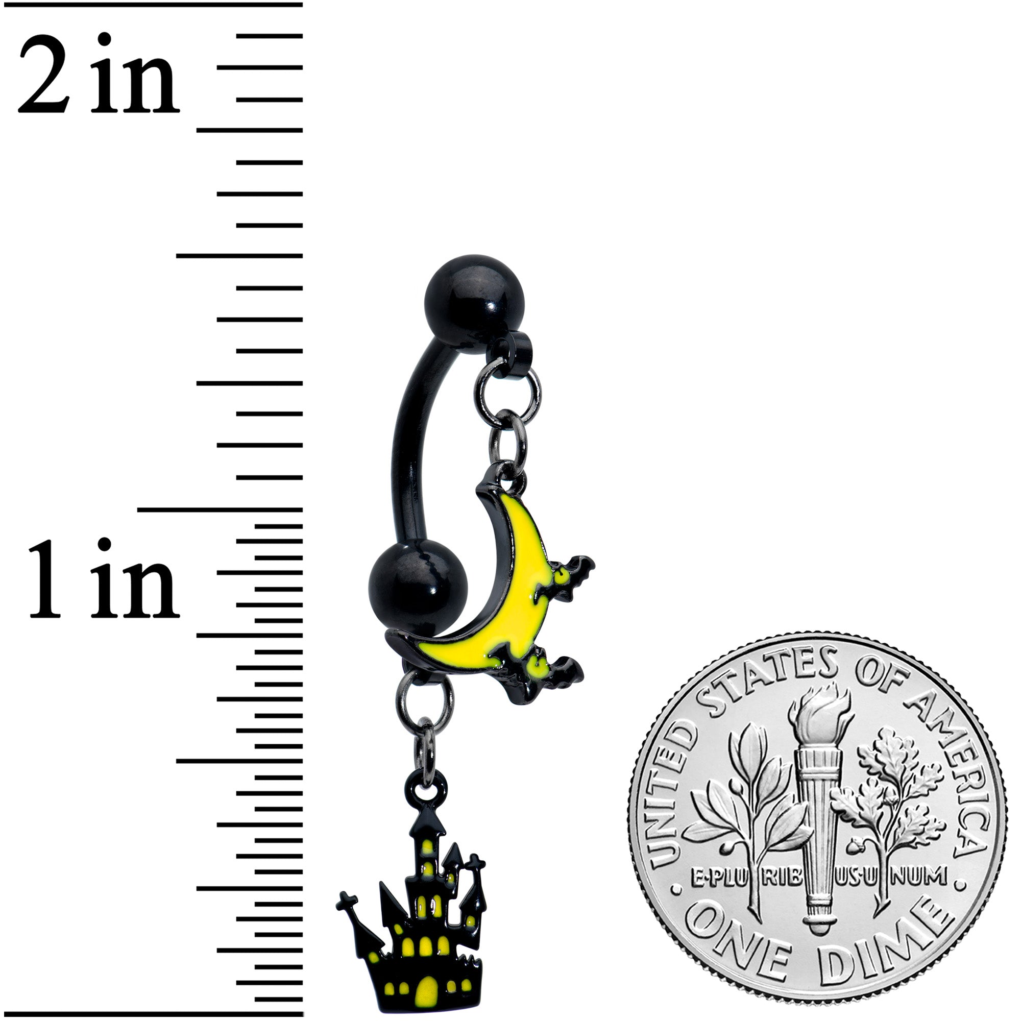 Black Batty Moon Haunted House Halloween Double Mount Belly Ring