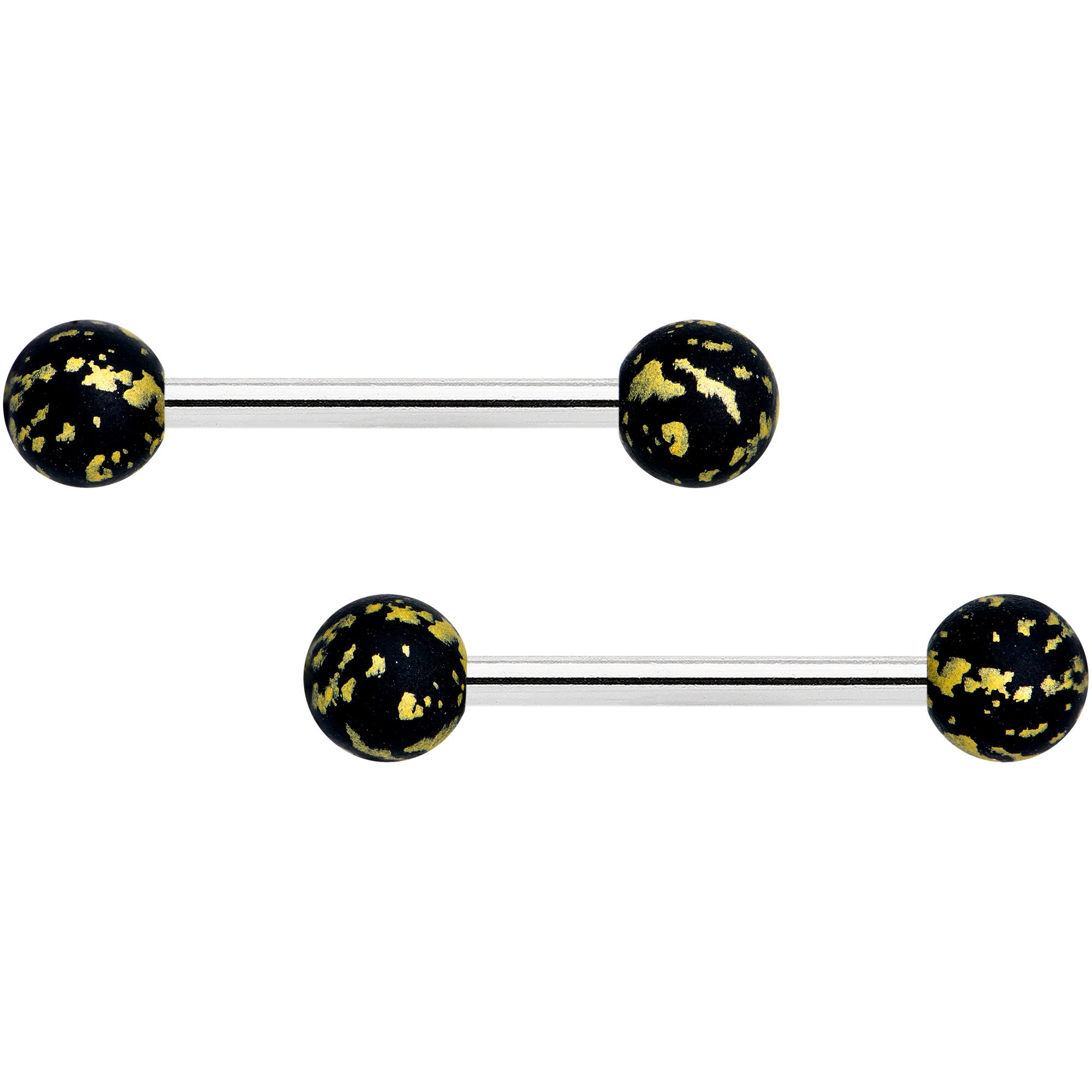 14G 9/16 Matte Black Splatter Barbell Nipple Ring Set
