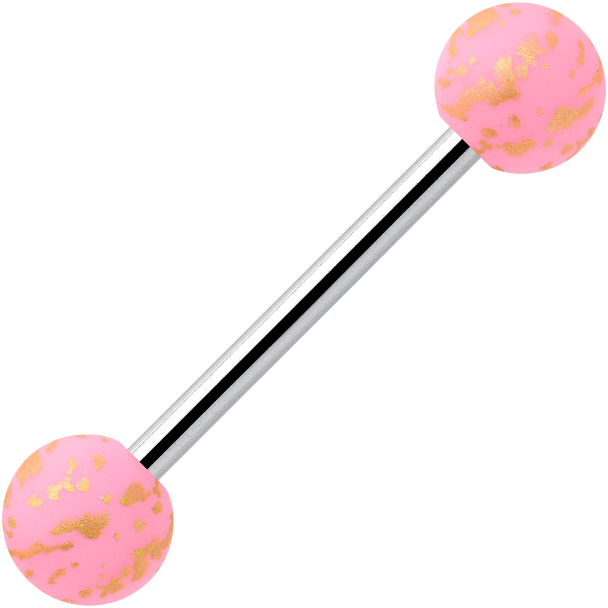 Matte Pink Splatter Pattern Barbell Tongue Ring