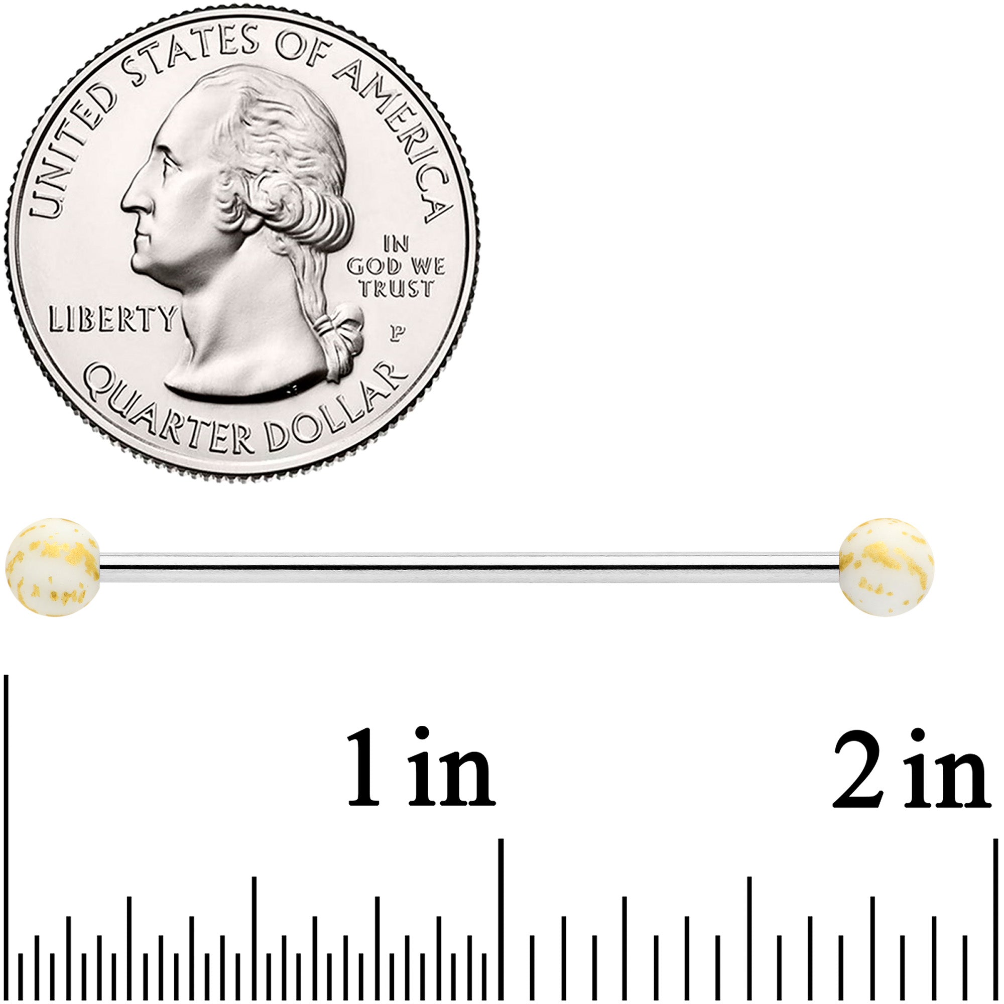 14G Matte White Splatter Pattern Ends Industrial Barbell 38mm