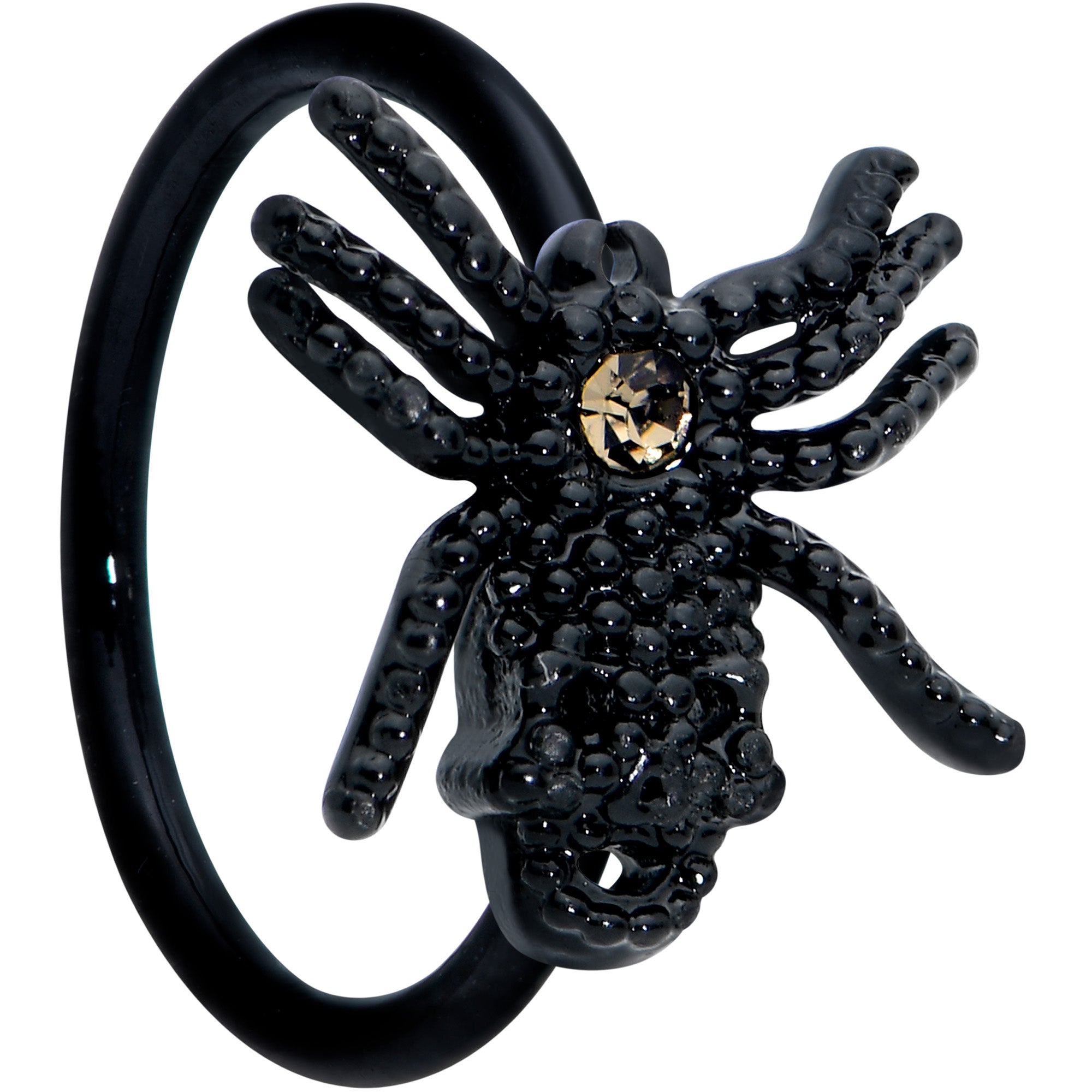 20G 5/16 Yellow Gem Black Nubbly Spider Halloween Nose Hoop