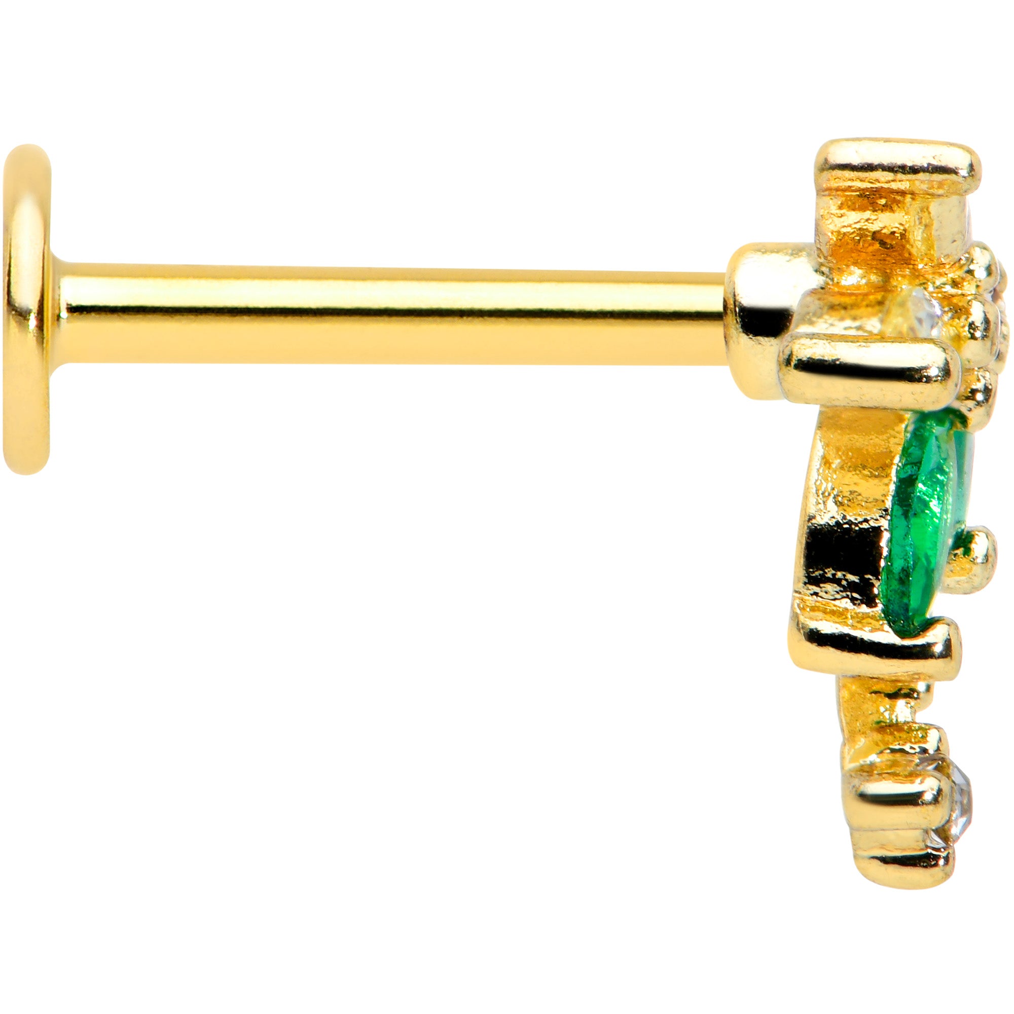 16G 5/16 Green Gem Gold Tone Palm Tree Labret Monroe Tragus