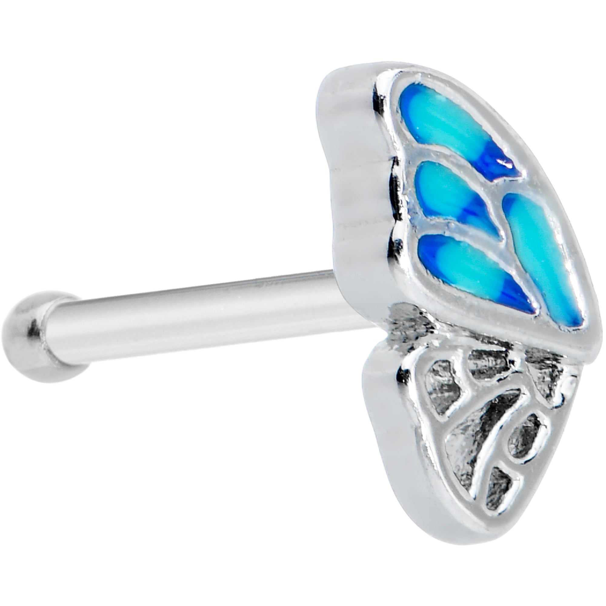 20G 1/4 Simple Blue Butterfly Wing Nose Bone
