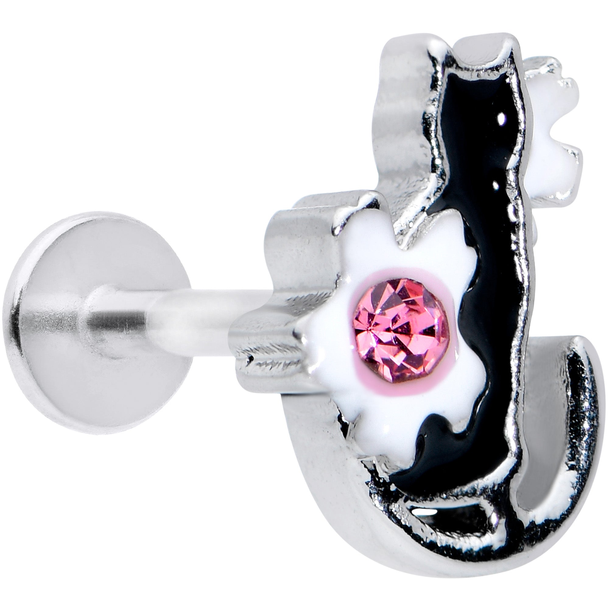 16G 5/16 Pink Gem Black Cat White Flowers Labret Monroe Tragus