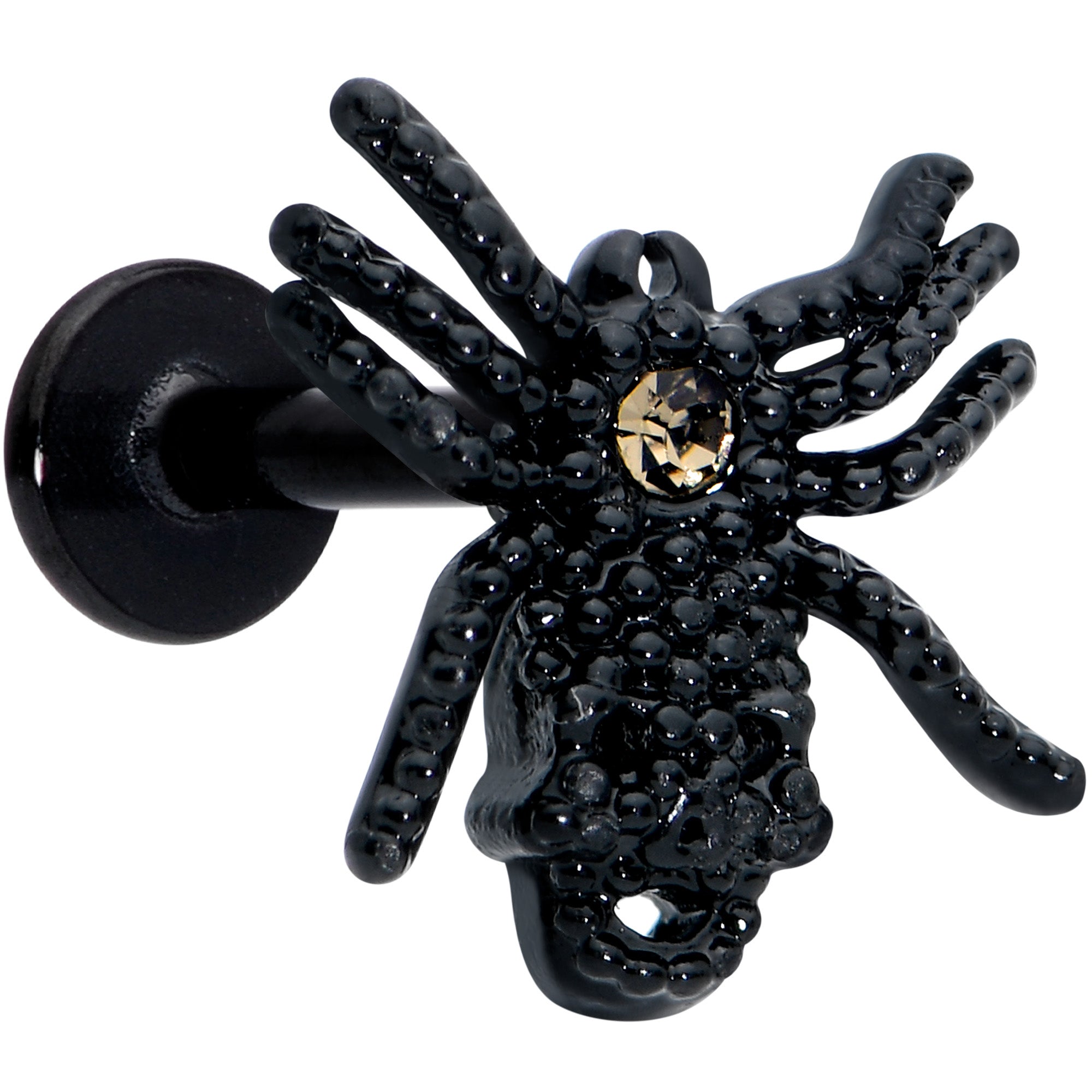 16G 5/16 Yellow Gem Black Spider Halloween Labret Monroe Tragus