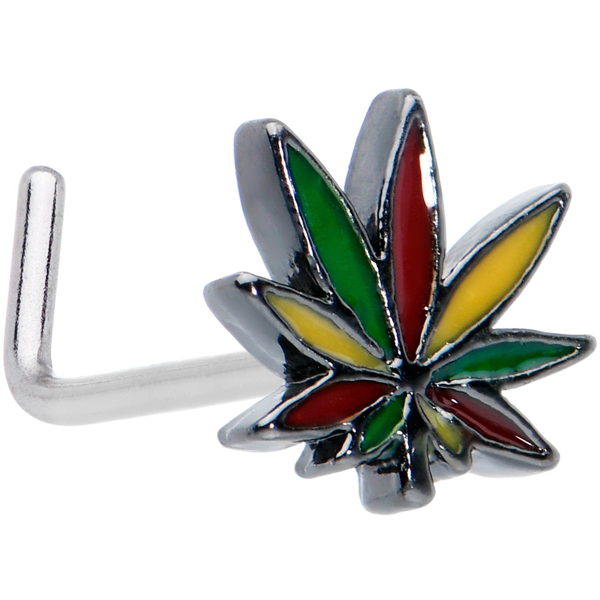 20G 1/4 Multicolor Pot Leaf L Shape Nose Ring