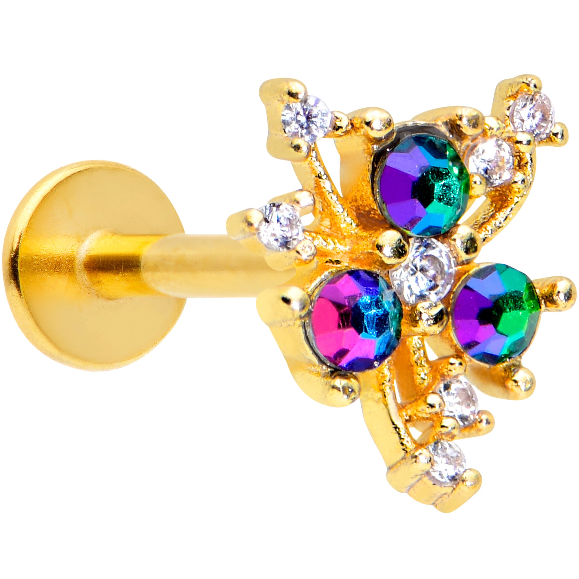 16G 5/16 Purple Tourmaline Gold Tone Spray Labret Monroe Tragus