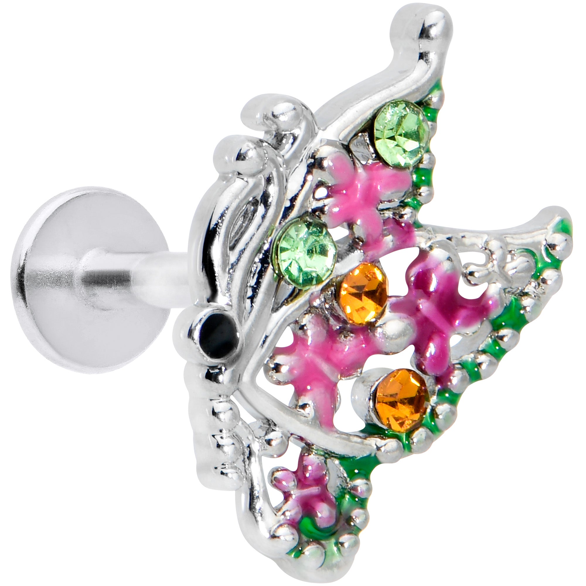 16G 5/16 Green Orange Gem Texture Butterfly Labret Monroe Tragus