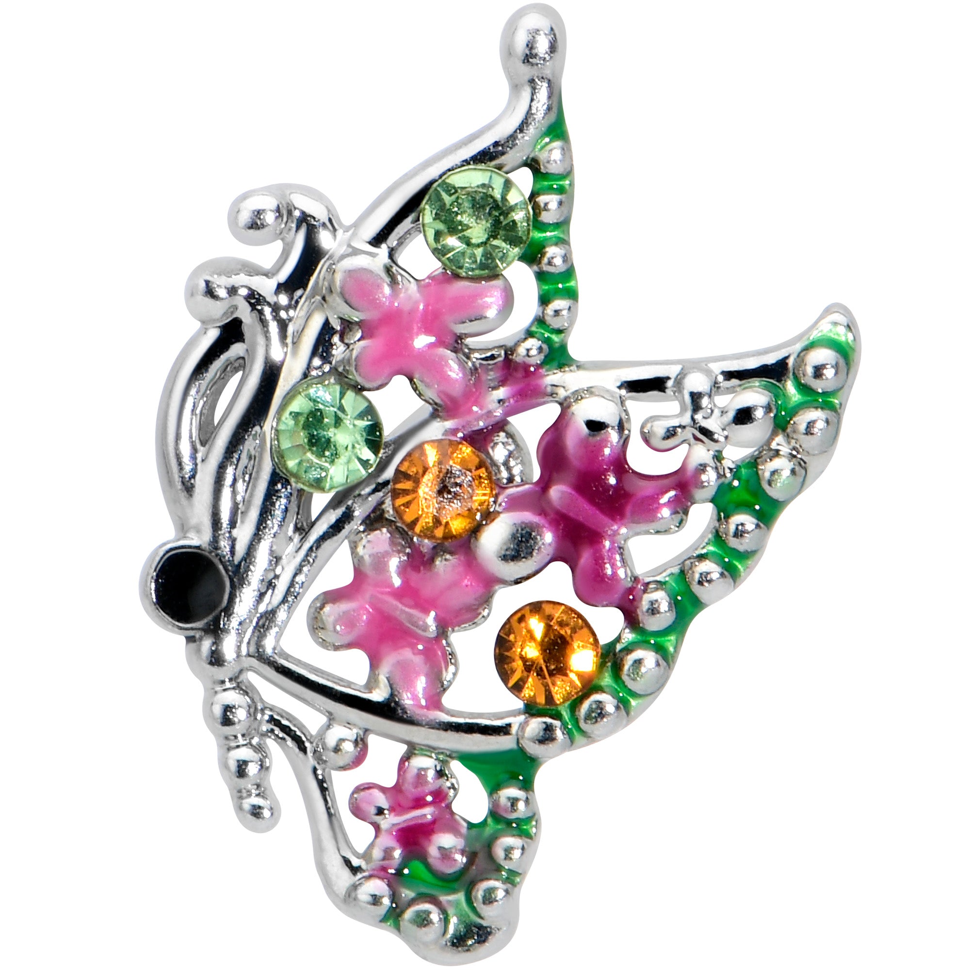 16G 5/16 Green Orange Gem Texture Butterfly Labret Monroe Tragus