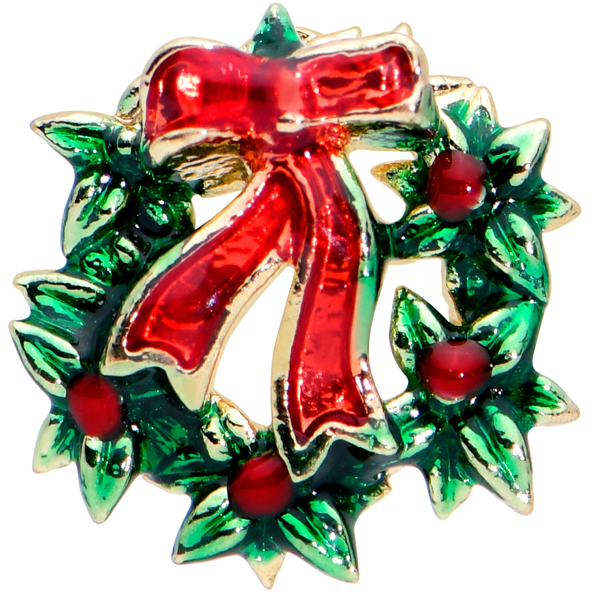 16G 5/16 Gold Tone Festive Wreath Bow Christmas Labret Tragus