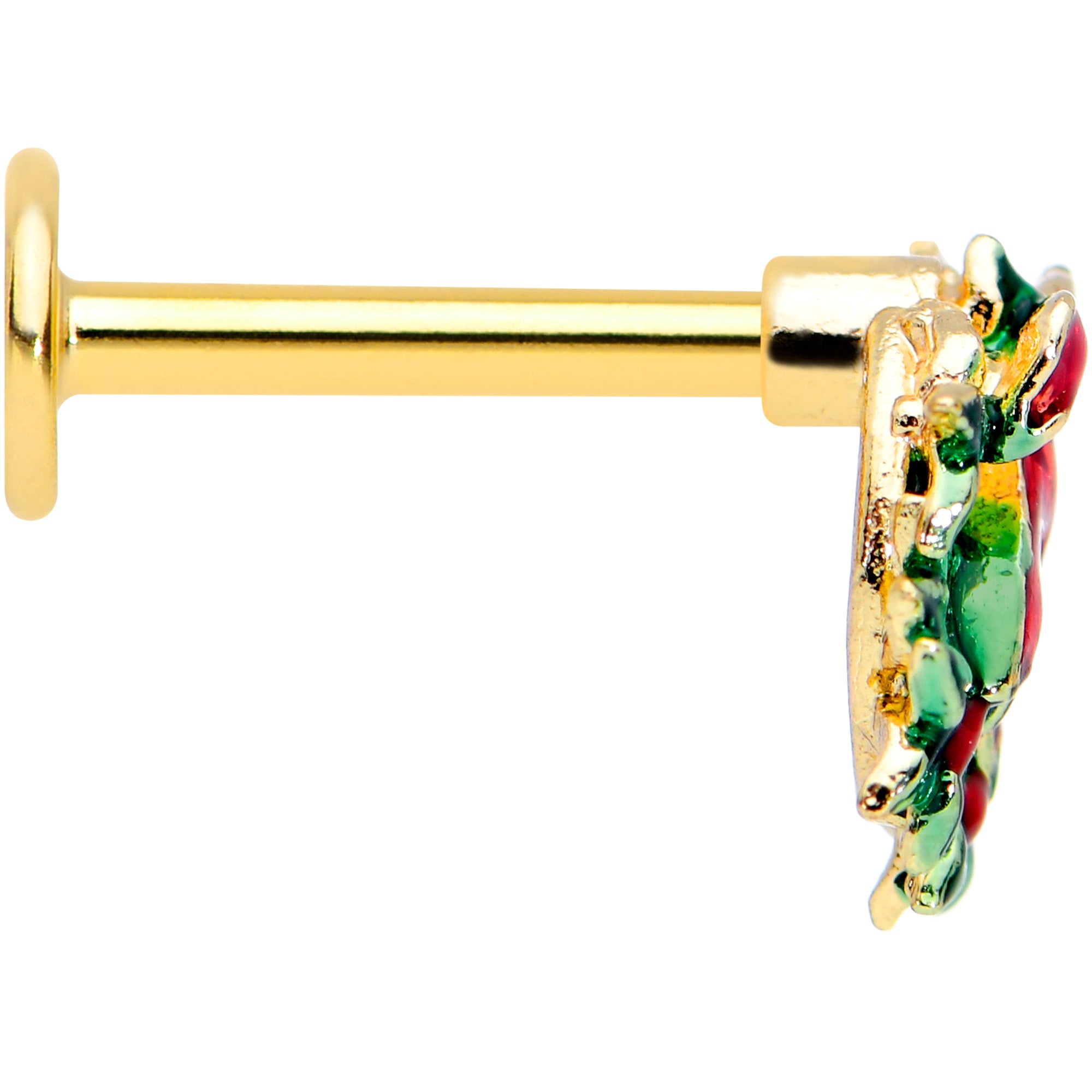 16G 5/16 Gold Tone Festive Wreath Bow Christmas Labret Tragus