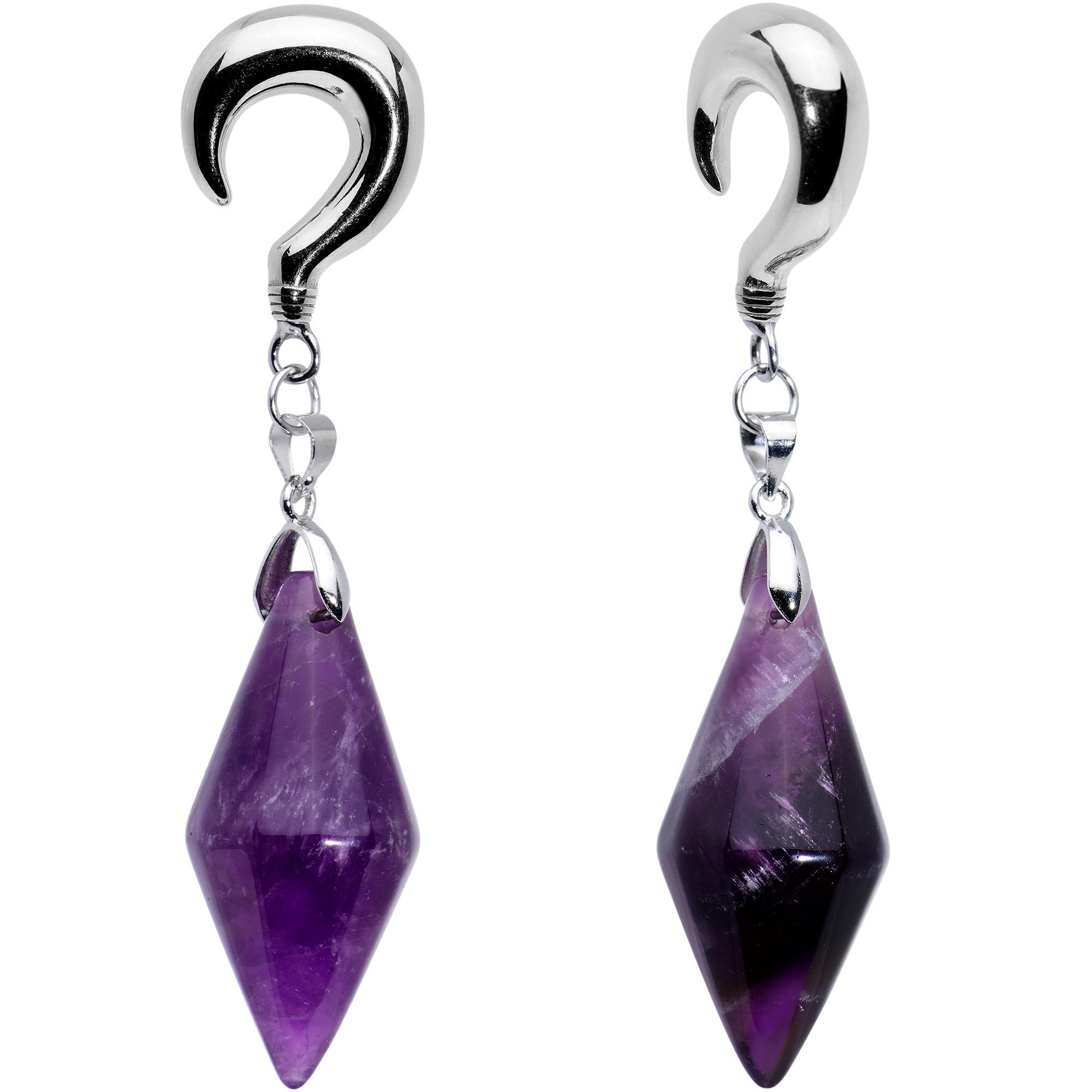2G Purple Stone Point Curved Drop Taper Ear Weights