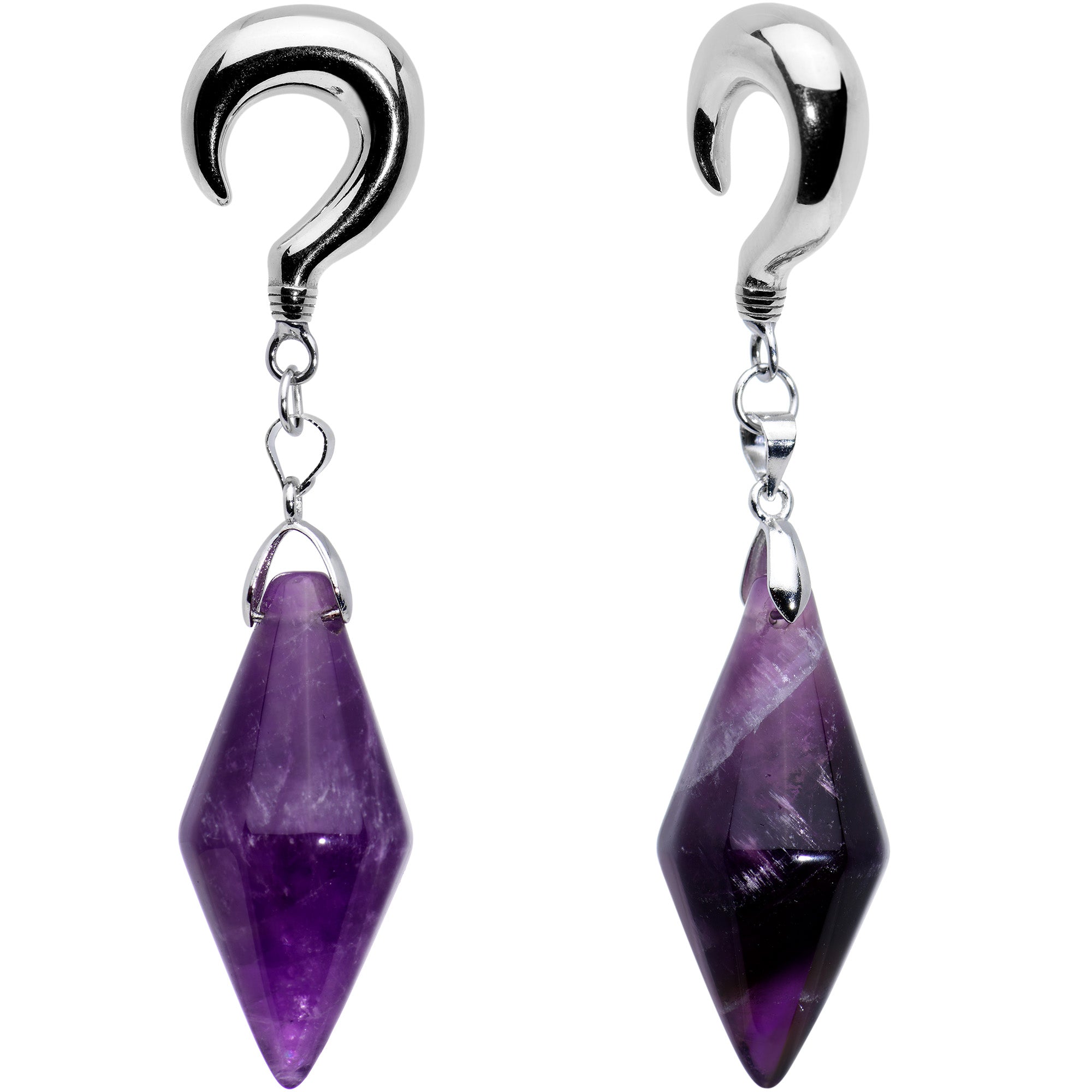 2G Purple Stone Point Curved Drop Taper Ear Weights