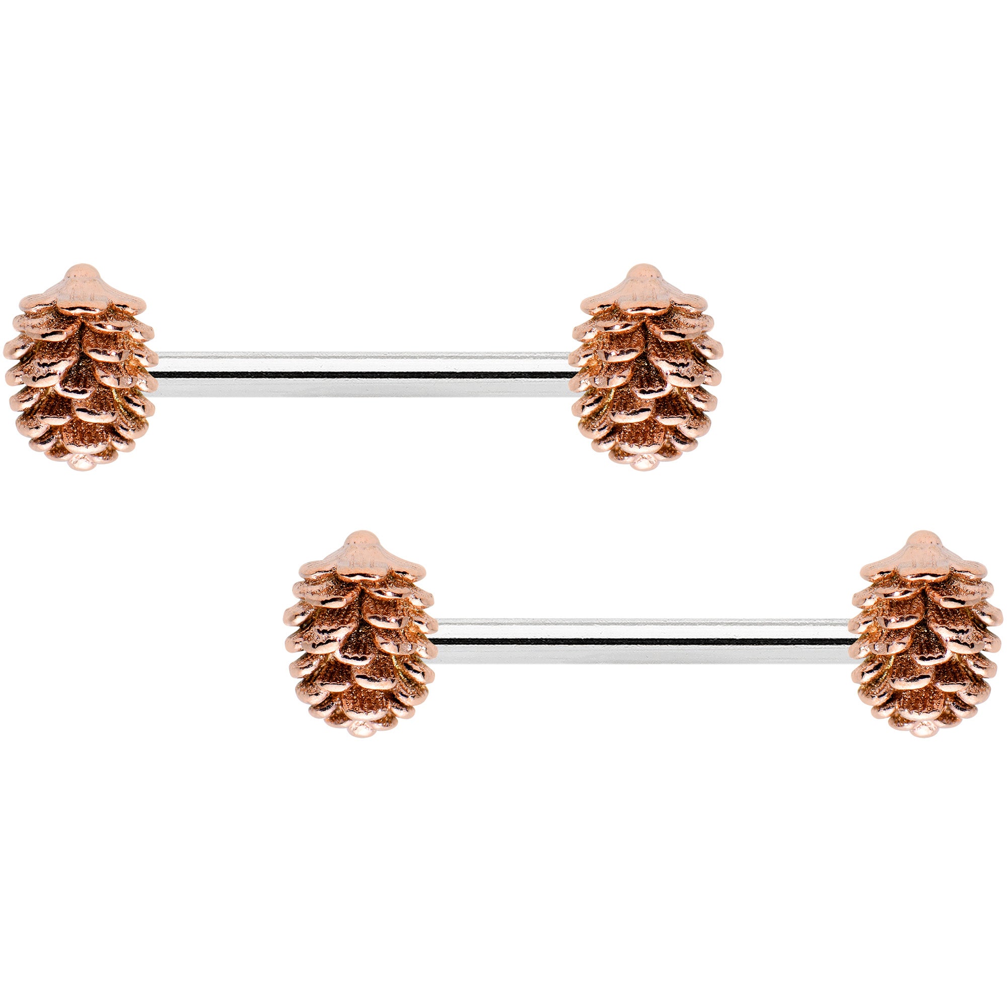 14G 9/16 Autumn Pine Cone Barbell Nipple Ring Set